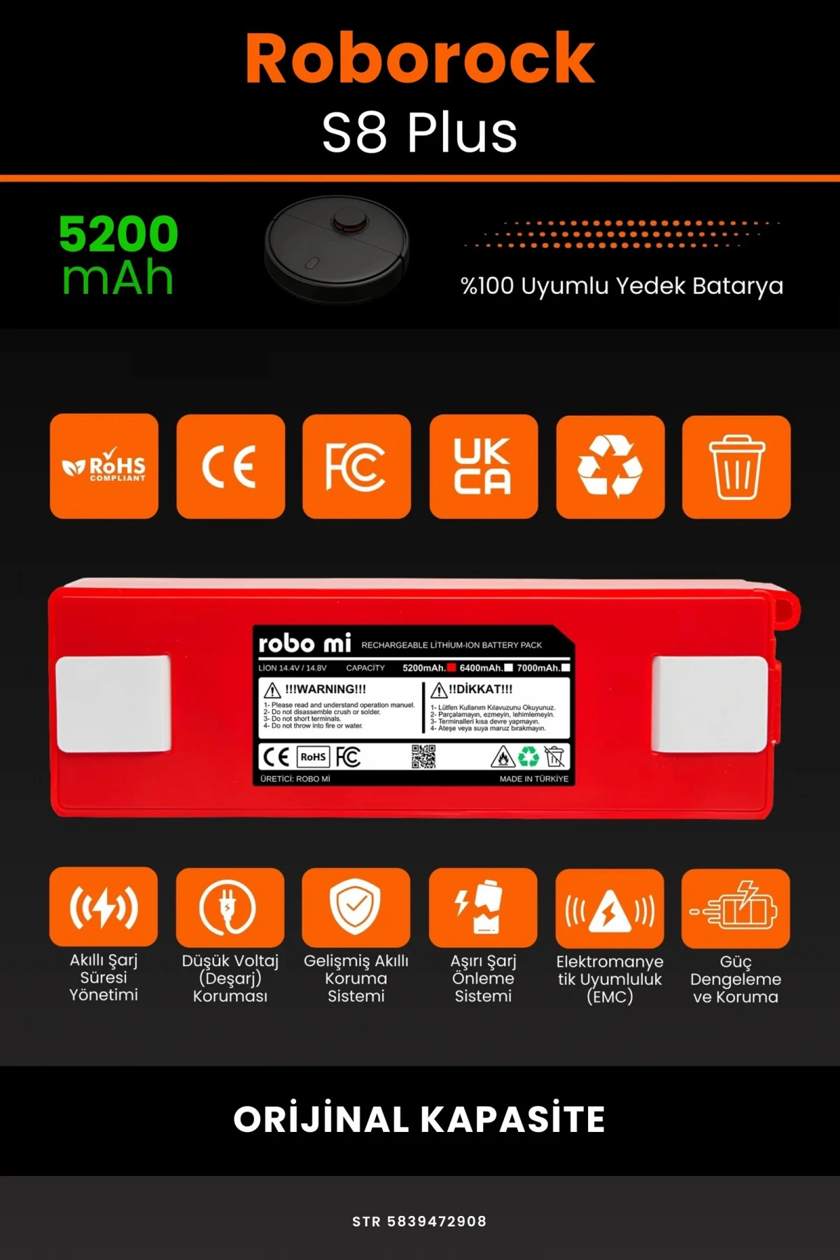 Roborock S8 Plus 5200mAh Robot Süpürge Bataryası - Gerçek Kapasite, Maksimum Güvenlik