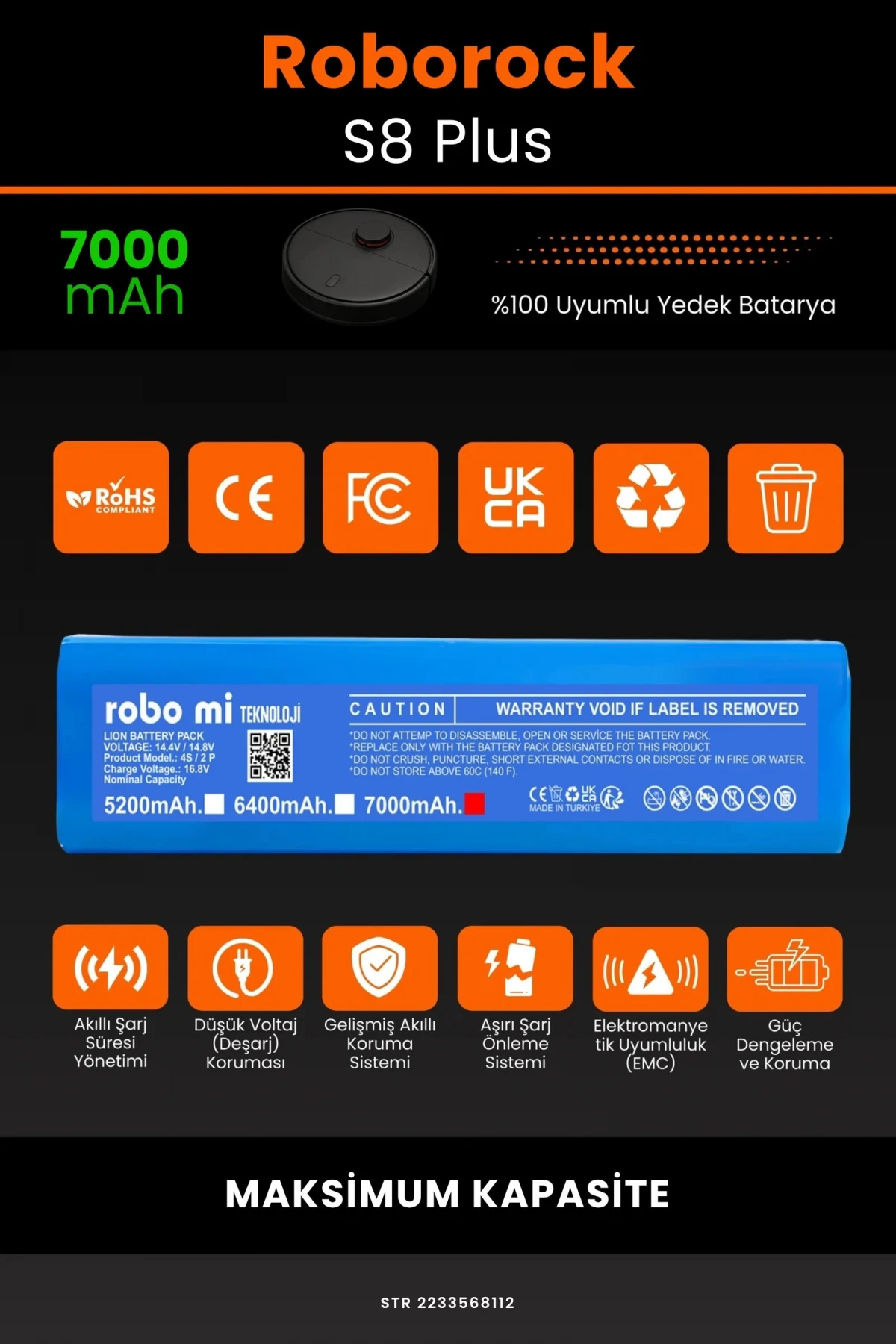 Roborock S8 Plus 7000mAh Robot Süpürge Bataryası - Gerçek Kapasite, Maksimum Güvenlik
