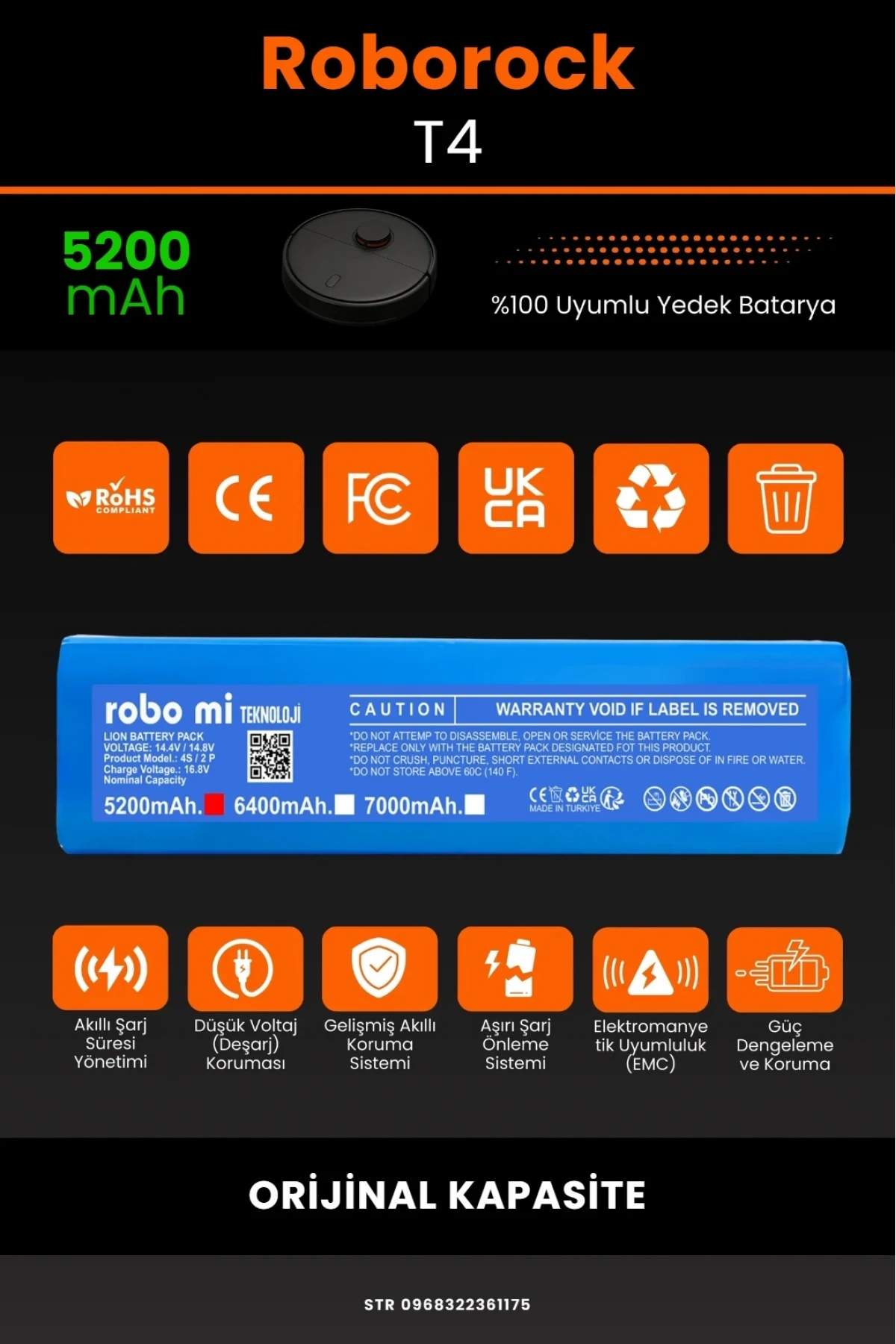 Roborock T4 Uyumlu 5200mAh  Robot Süpürge Bataryası - Kutusuz Model - Orijinal Kapasite