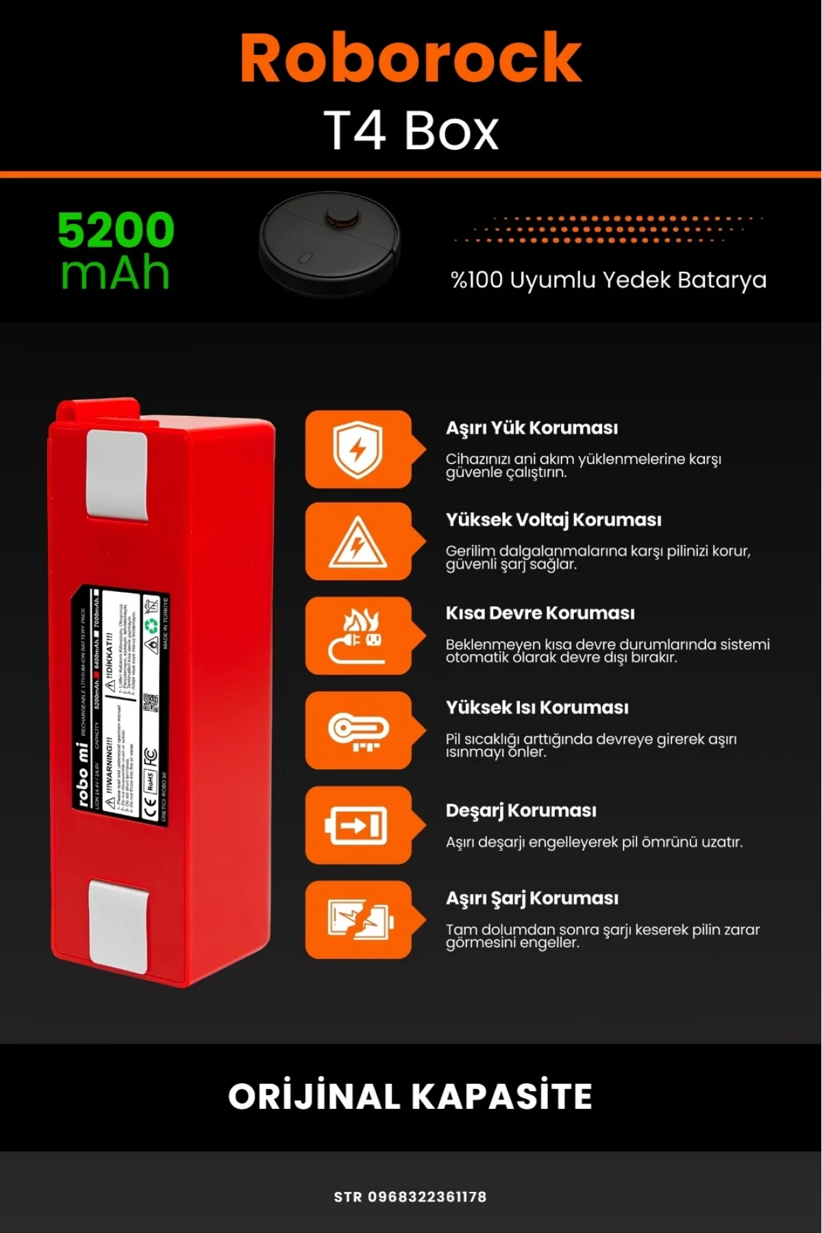 Roborock T4 Uyumlu 5200mAh Robot Süpürge Bataryası - Orijinal Box - Orijinal Kapasite