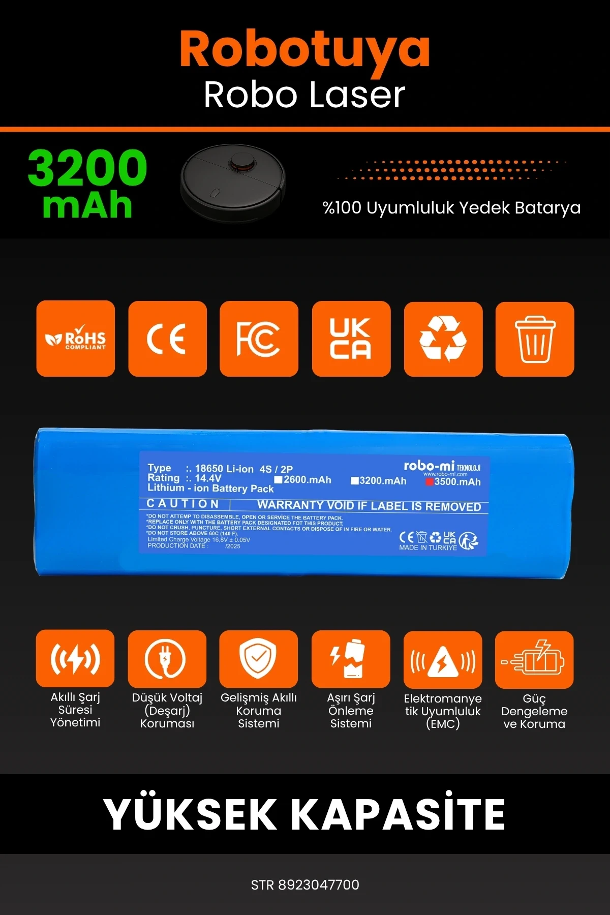 Robotuya RoboLaser 3200mAh Robot Süpürge Bataryası - Gerçek Kapasite, Maksimum Güvenlik