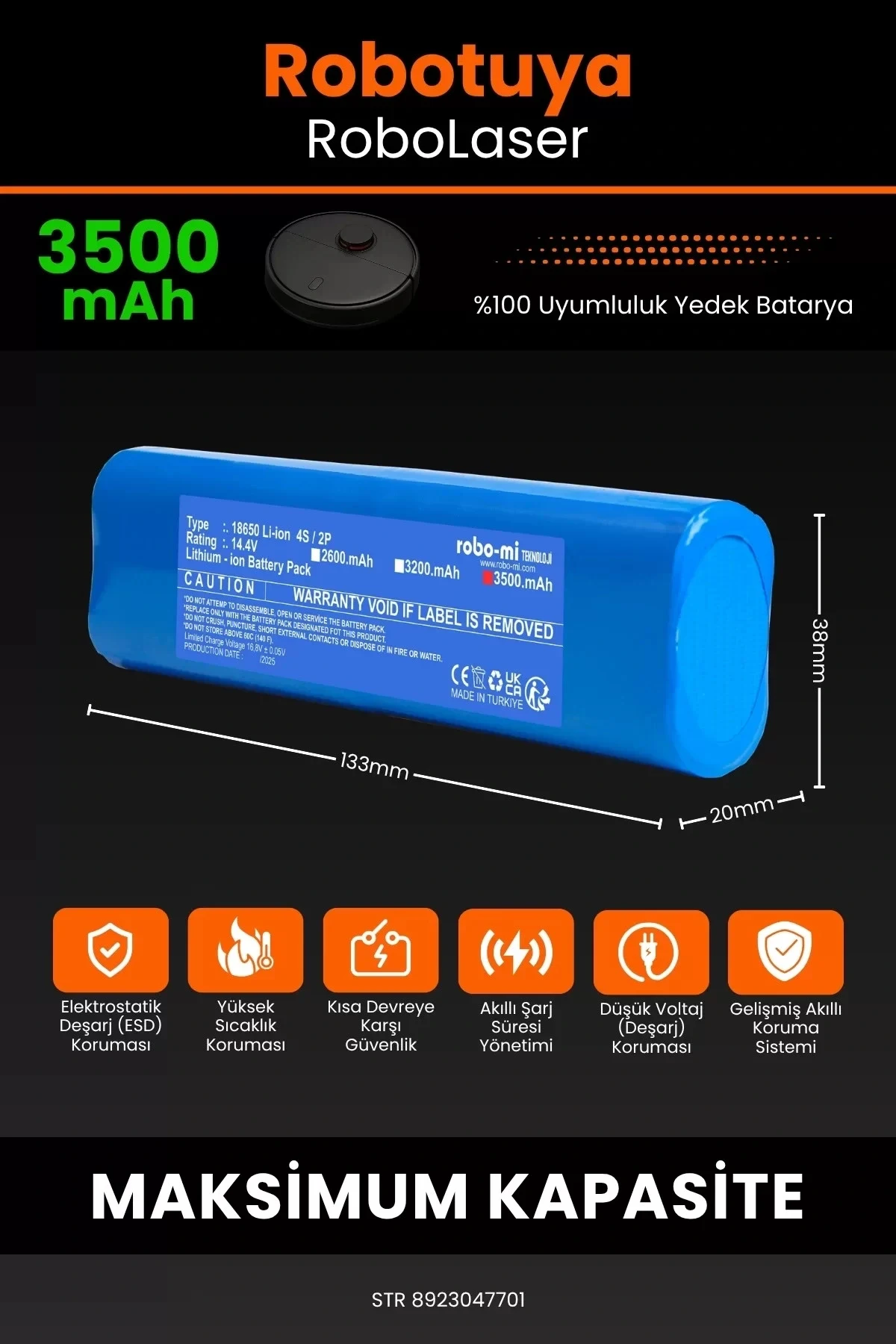 Robotuya RoboLaser 3500mAh Robot Süpürge Bataryası - Gerçek Kapasite, Maksimum Güvenlik