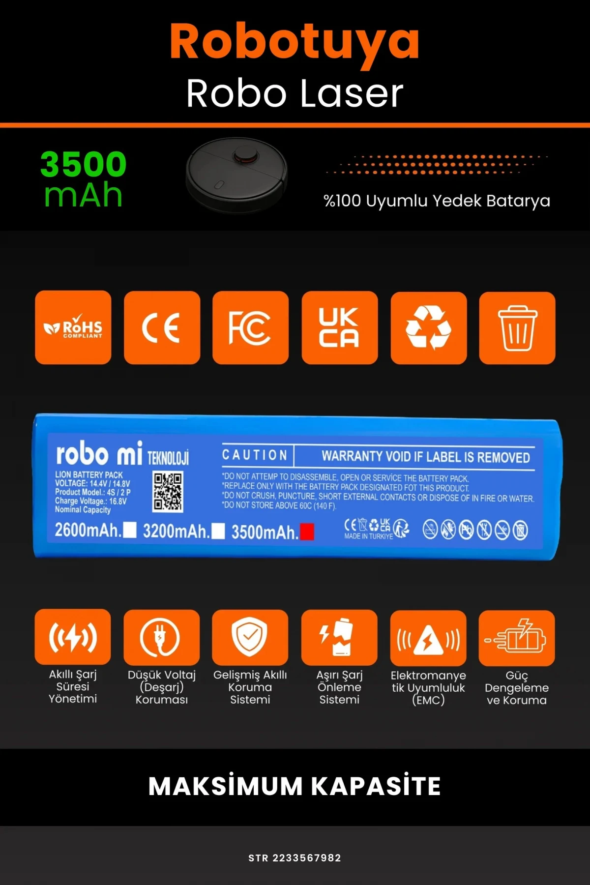 Robotuya RoboLaser 3500mAh Robot Süpürge Bataryası - Gerçek Kapasite, Maksimum Güvenlik