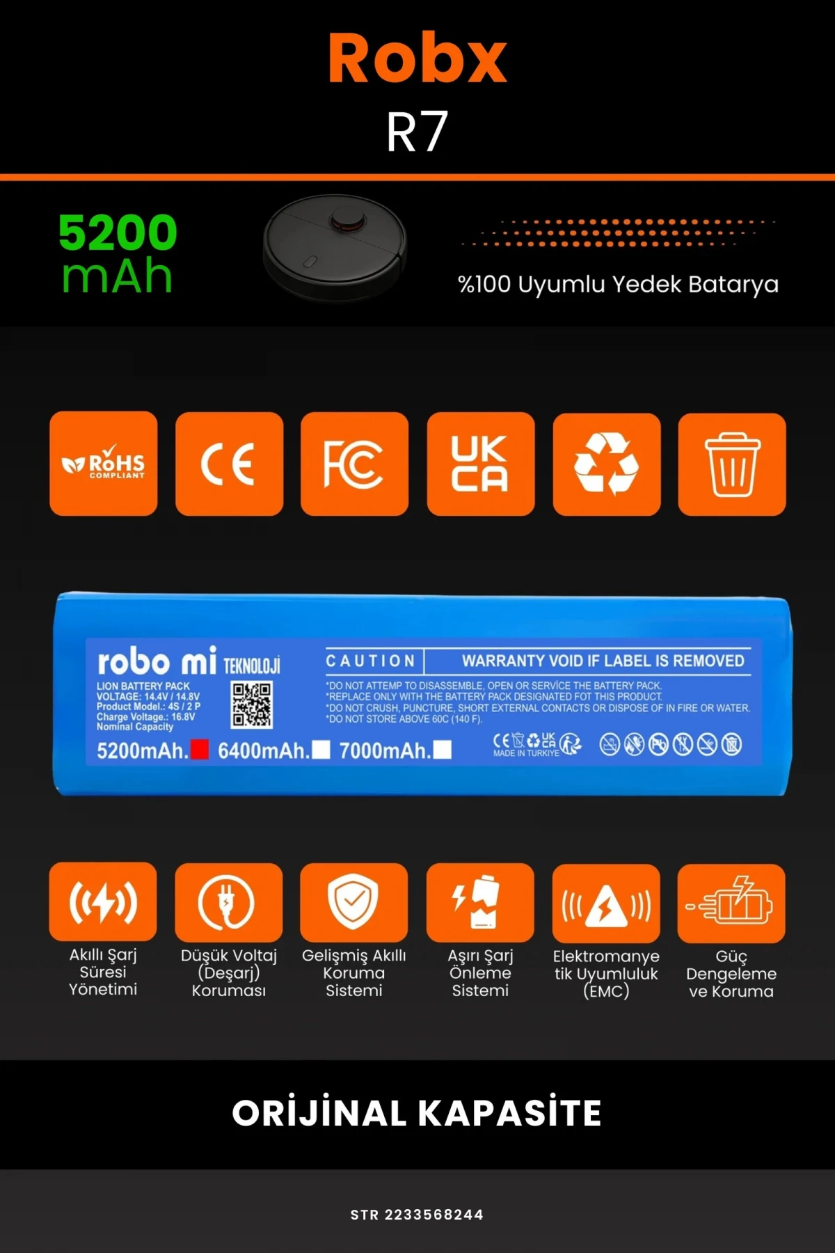 Robx R7 5200mAh Robot Süpürge Bataryası - Gerçek Kapasite, Maksimum Güvenlik