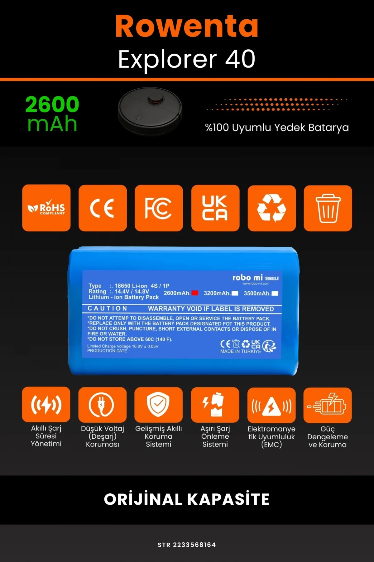 Rowenta Explorer 40 2600mAh Robot Süpürge Bataryası - Gerçek Kapasite, Maksimum Güvenlik