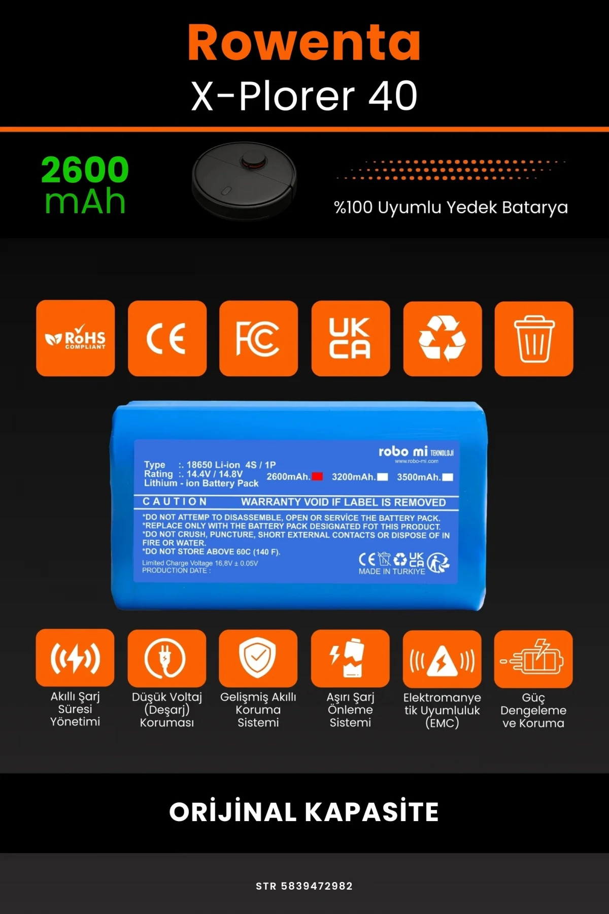 Rowenta Explorer 40 2600mAh Robot Süpürge Bataryası - Gerçek Kapasite, Maksimum Güvenlik