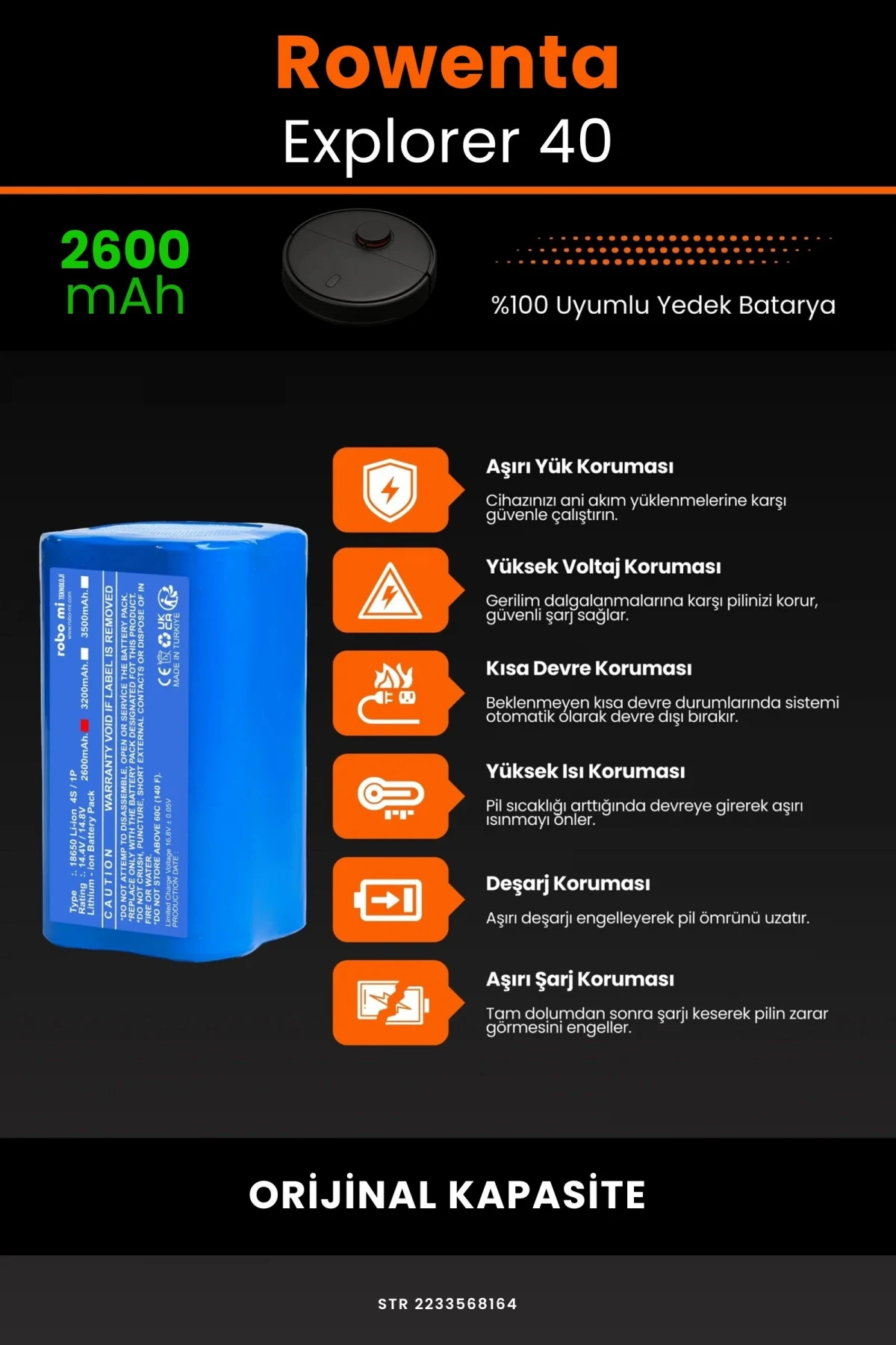 Rowenta Explorer 40 2600mAh Robot Süpürge Bataryası - Gerçek Kapasite, Maksimum Güvenlik