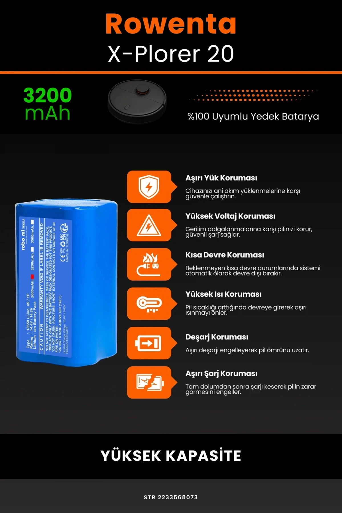 Rowenta X-Plorer 20 3200mAh Robot Süpürge Bataryası - Gerçek Kapasite, Maksimum Güvenlik