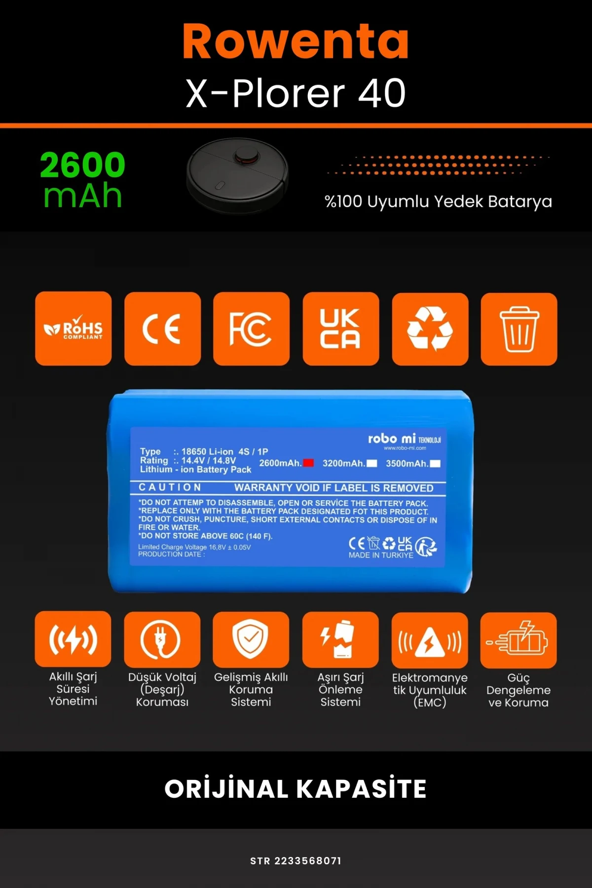 Rowenta X-Plorer 40 2600mAh Robot Süpürge Bataryası - Gerçek Kapasite, Maksimum Güvenlik