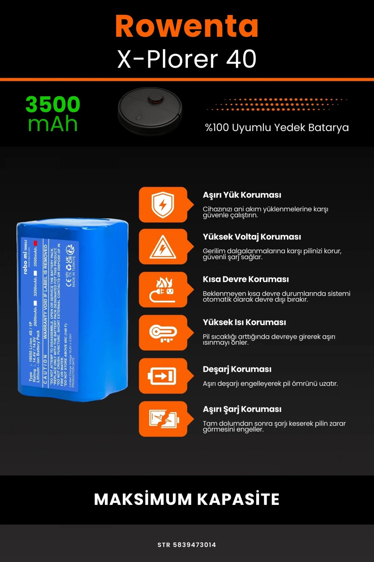 Rowenta X-Plorer 40 3500mAh Robot Süpürge Bataryası - Gerçek Kapasite, Maksimum Güvenlik
