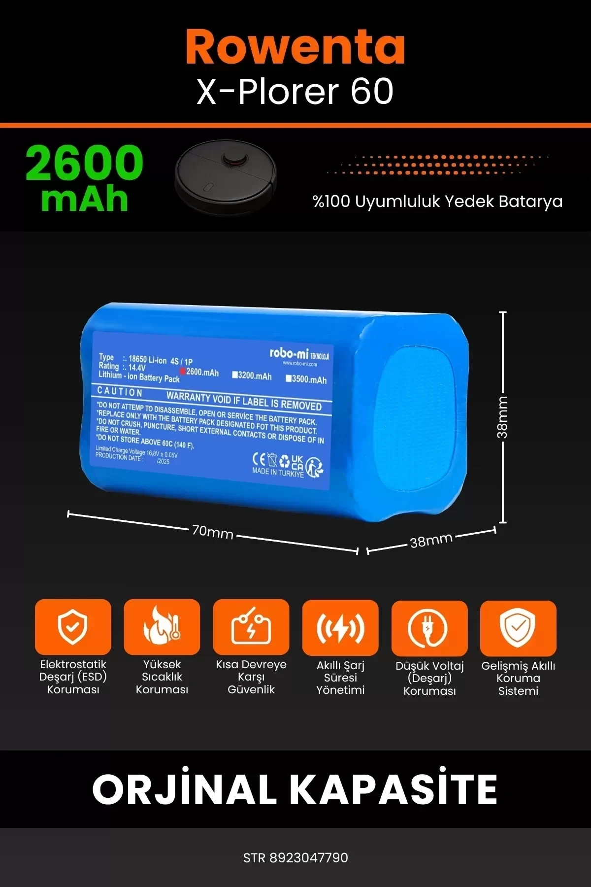 Rowenta X-Plorer 60 2600mAh Robot Süpürge Bataryası - Gerçek Kapasite, Maksimum Güvenlik