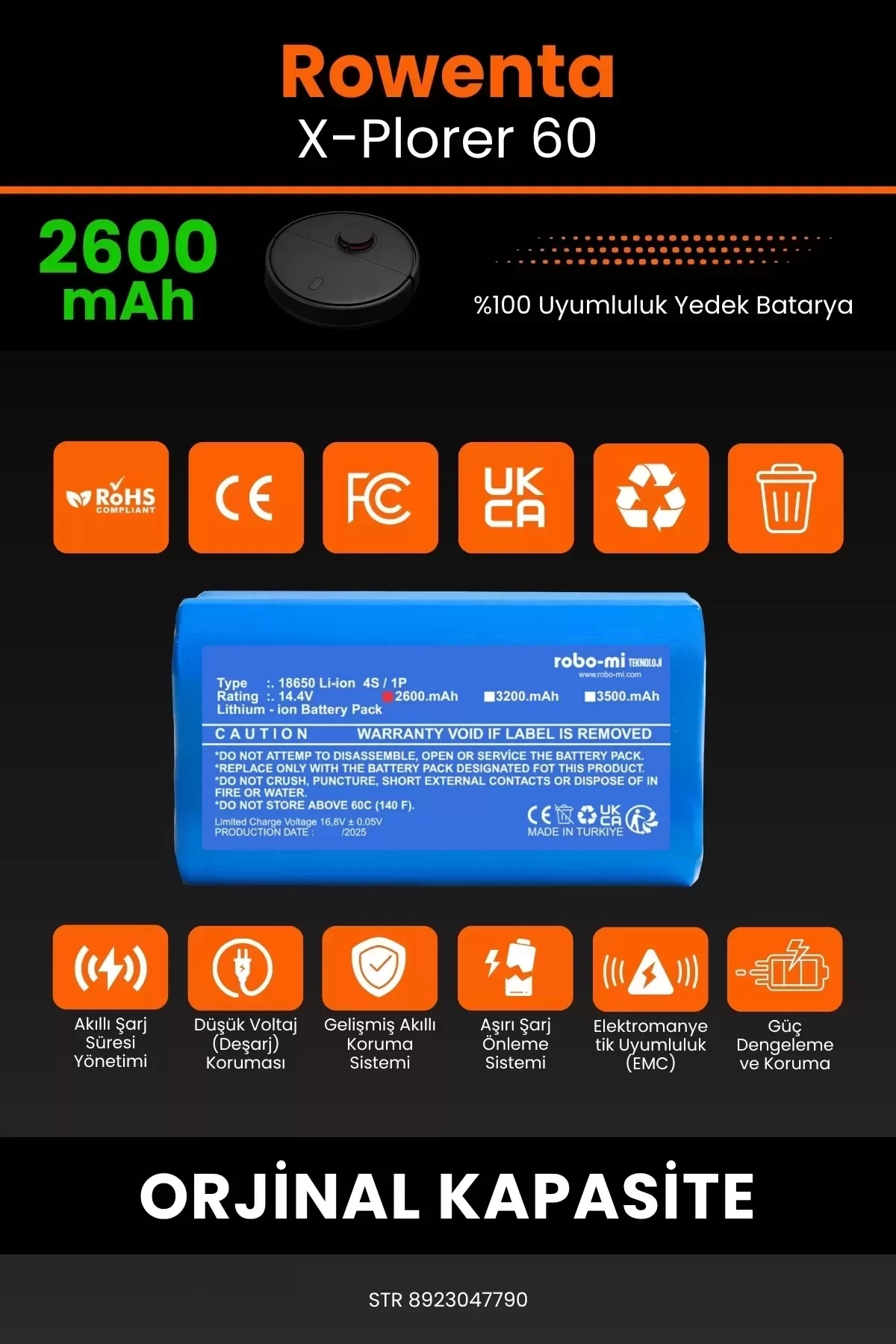 Rowenta X-Plorer 60 2600mAh Robot Süpürge Bataryası - Gerçek Kapasite, Maksimum Güvenlik