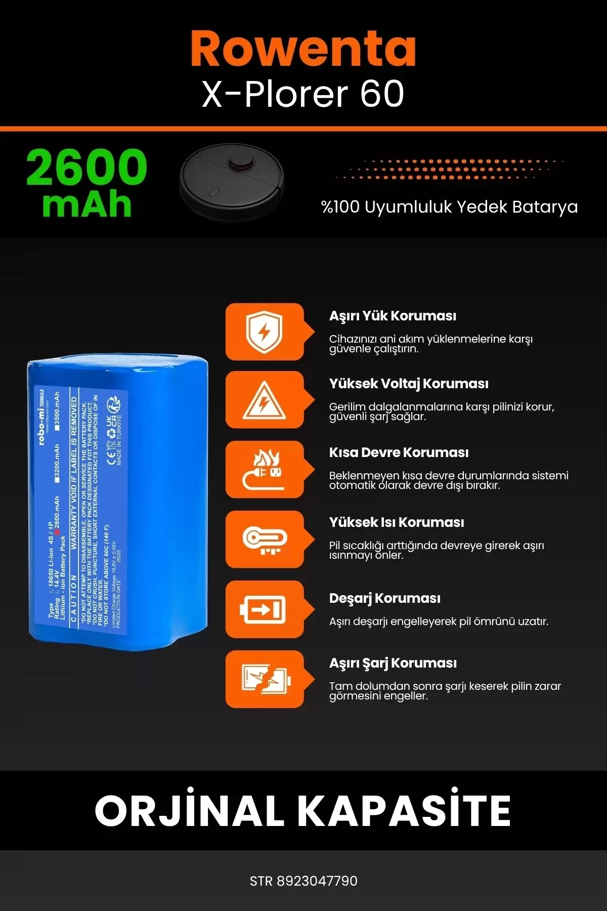 Rowenta X-Plorer 60 2600mAh Robot Süpürge Bataryası - Gerçek Kapasite, Maksimum Güvenlik