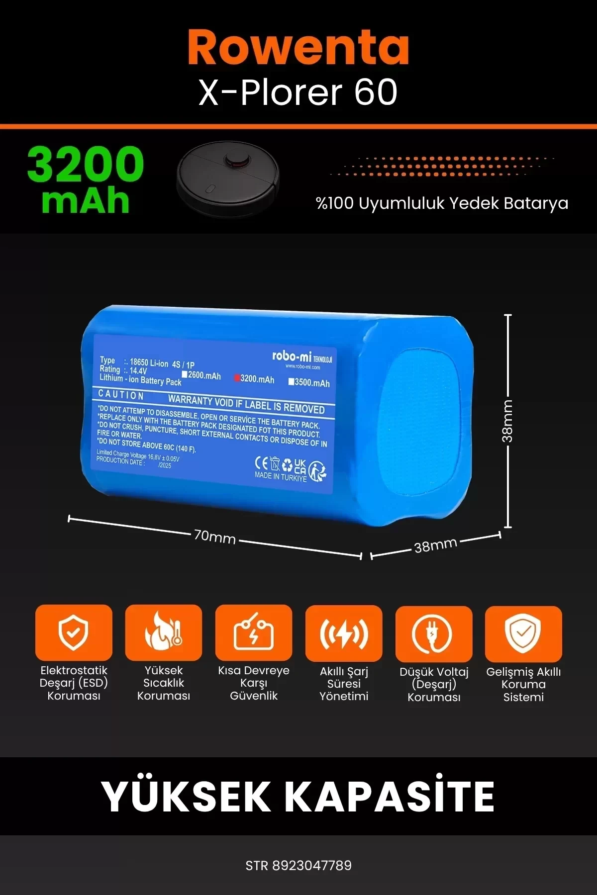 Rowenta X-Plorer 60 3200mAh Robot Süpürge Bataryası - Gerçek Kapasite, Maksimum Güvenlik