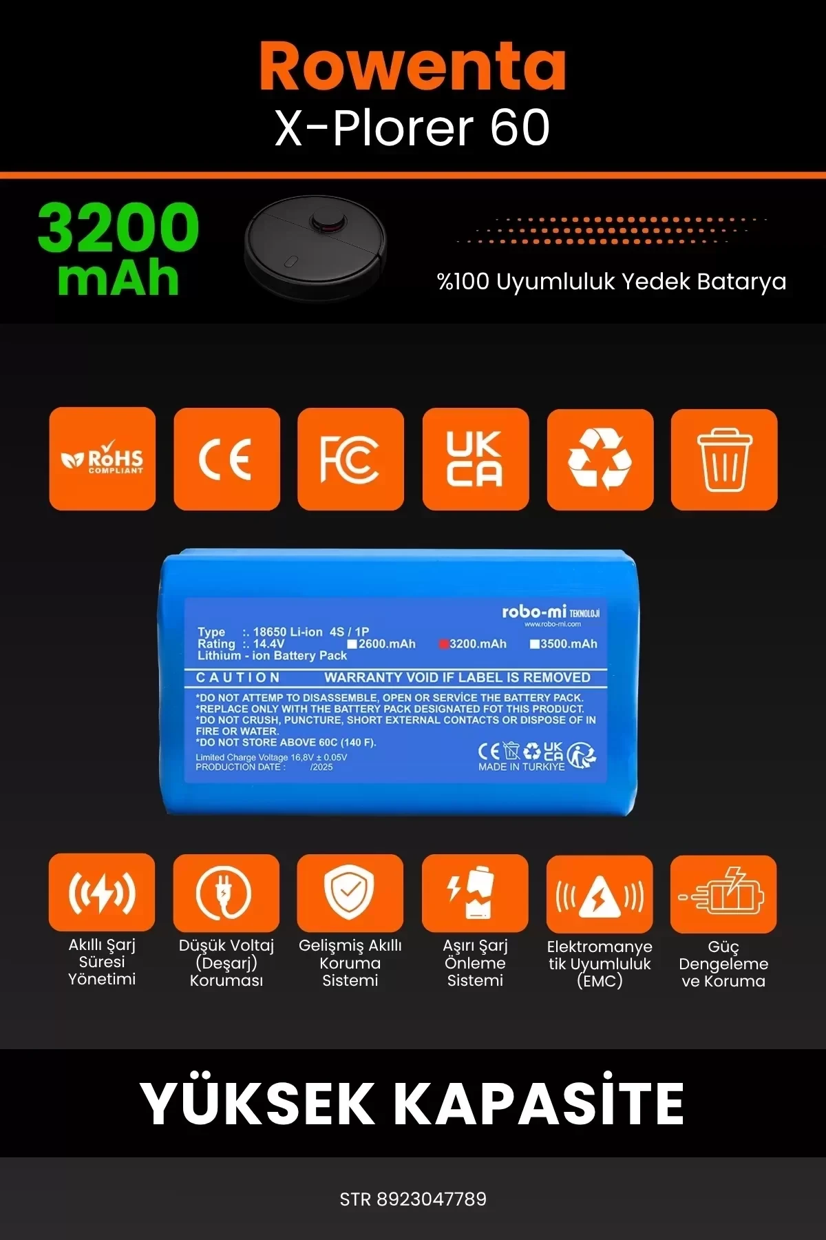 Rowenta X-Plorer 60 3200mAh Robot Süpürge Bataryası - Gerçek Kapasite, Maksimum Güvenlik