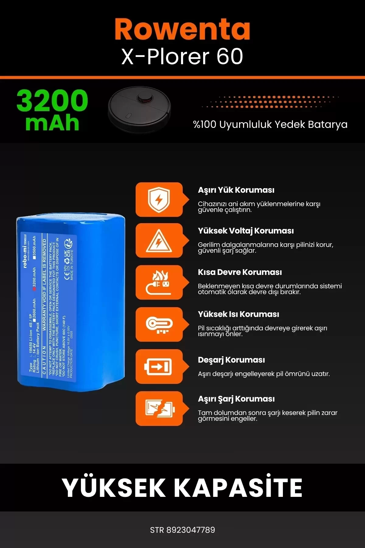 Rowenta X-Plorer 60 3200mAh Robot Süpürge Bataryası - Gerçek Kapasite, Maksimum Güvenlik