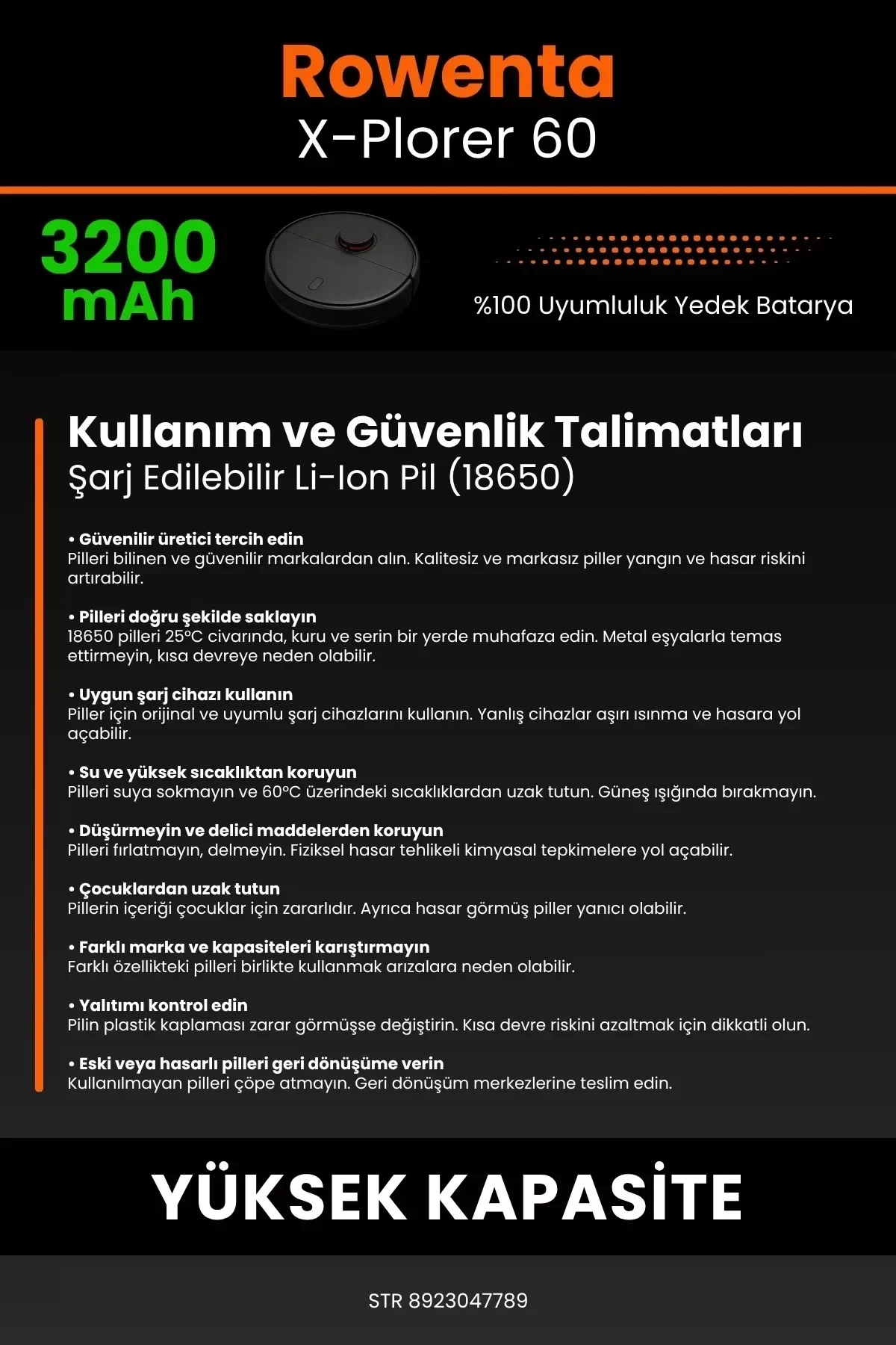 Rowenta X-Plorer 60 3200mAh Robot Süpürge Bataryası - Gerçek Kapasite, Maksimum Güvenlik