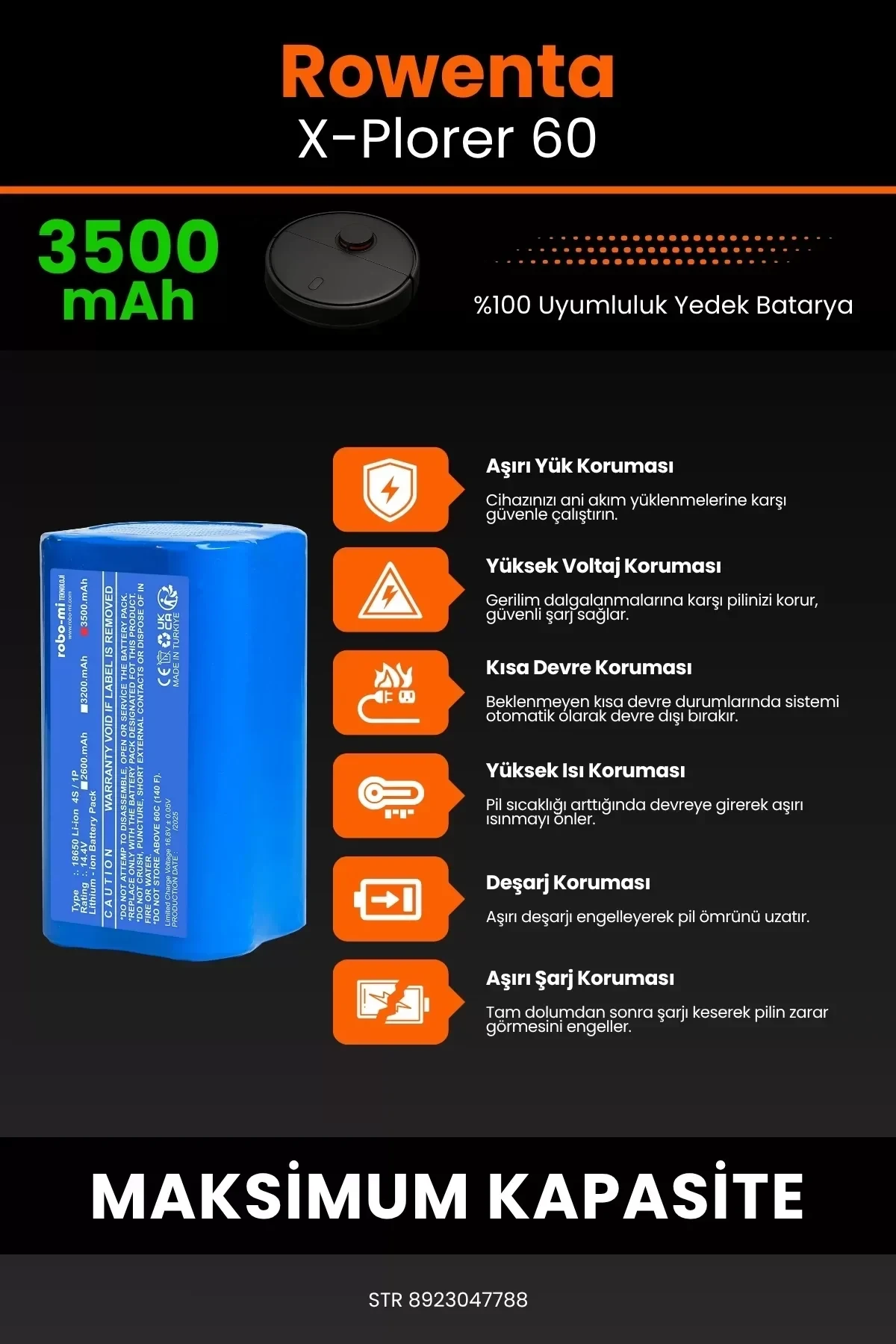 Rowenta X-Plorer 60 3500mAh Robot Süpürge Bataryası - Gerçek Kapasite, Maksimum Güvenlik