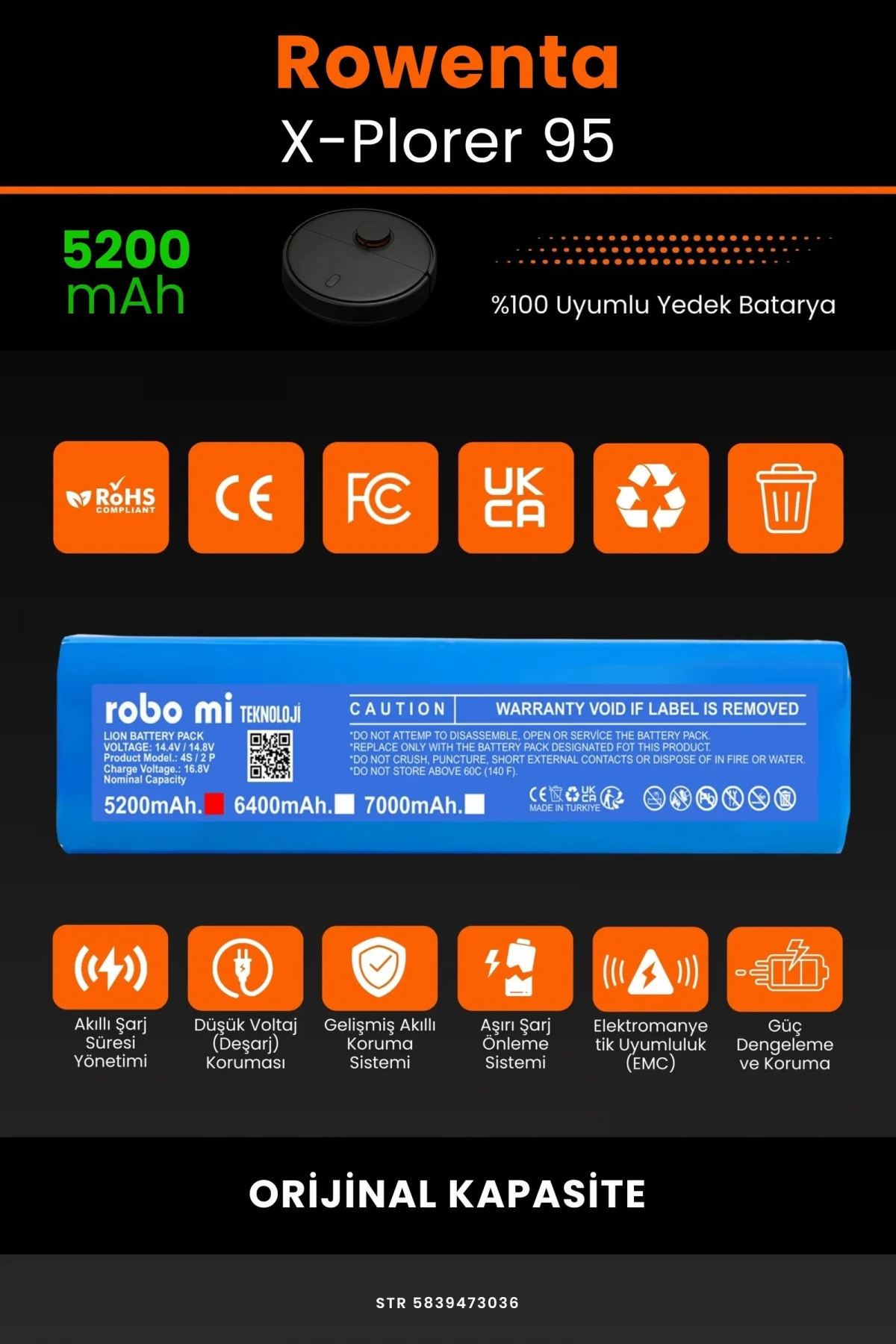 Rowenta X-Plorer 95 5200mAh Robot Süpürge Bataryası - Gerçek Kapasite, Maksimum Güvenlik