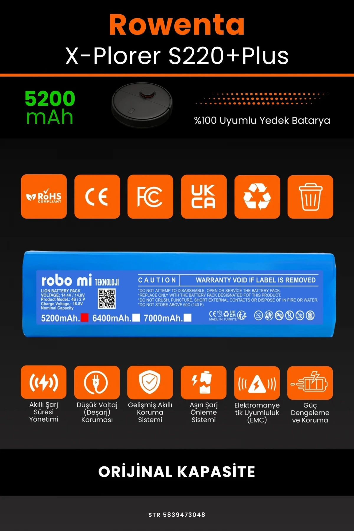 Rowenta X-Plorer S220 + 5200mAh Robot Süpürge Bataryası - Gerçek Kapasite, Maksimum Güvenlik