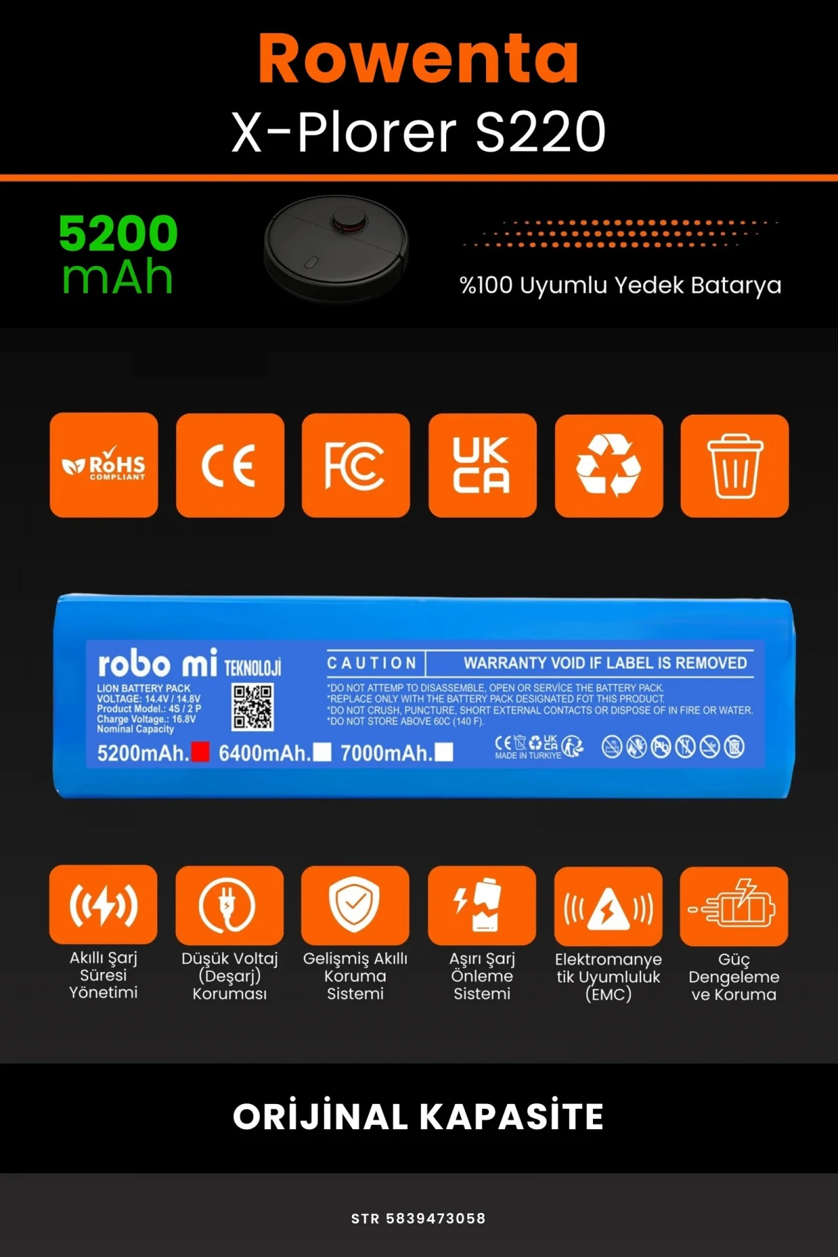 Rowenta X-Plorer S220 5200mAh Robot Süpürge Bataryası - Gerçek Kapasite, Maksimum Güvenlik