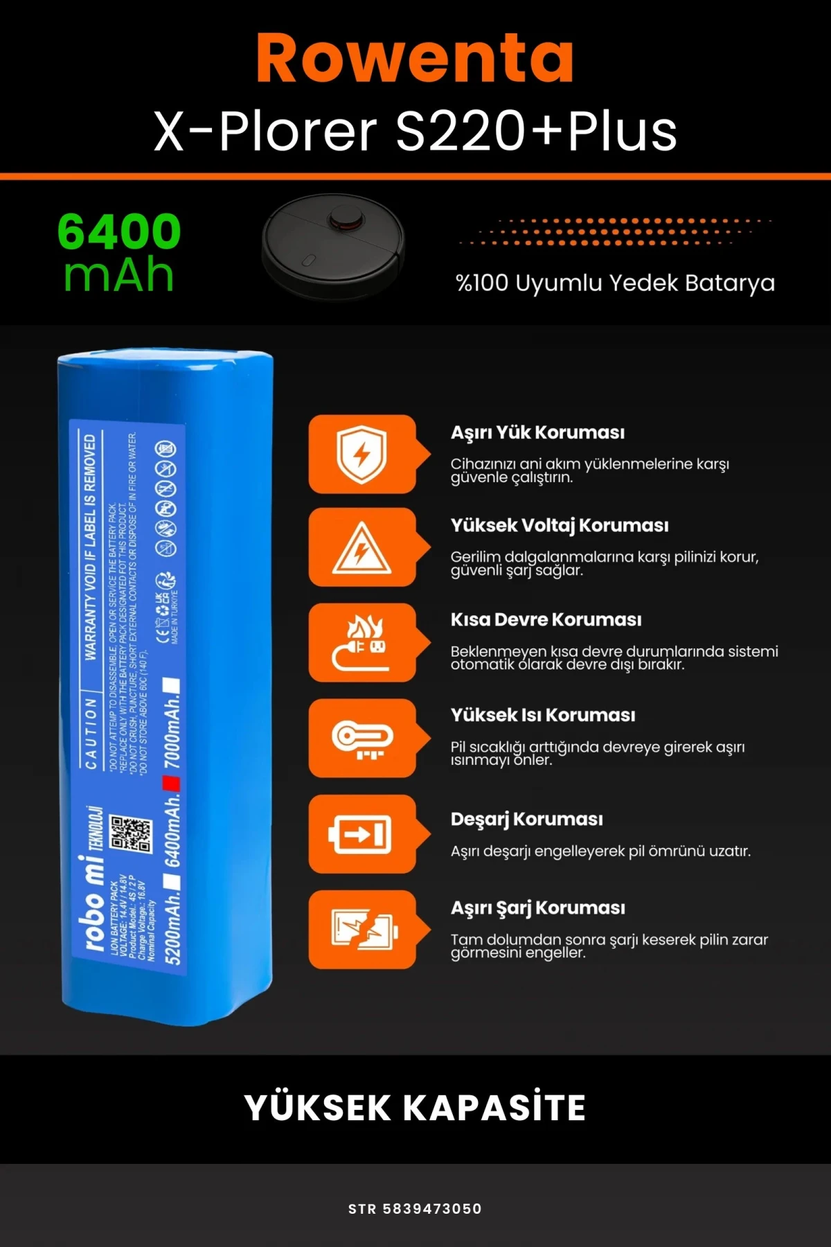 Rowenta X-Plorer S220 + 6400mAh Robot Süpürge Bataryası - Gerçek Kapasite, Maksimum Güvenlik