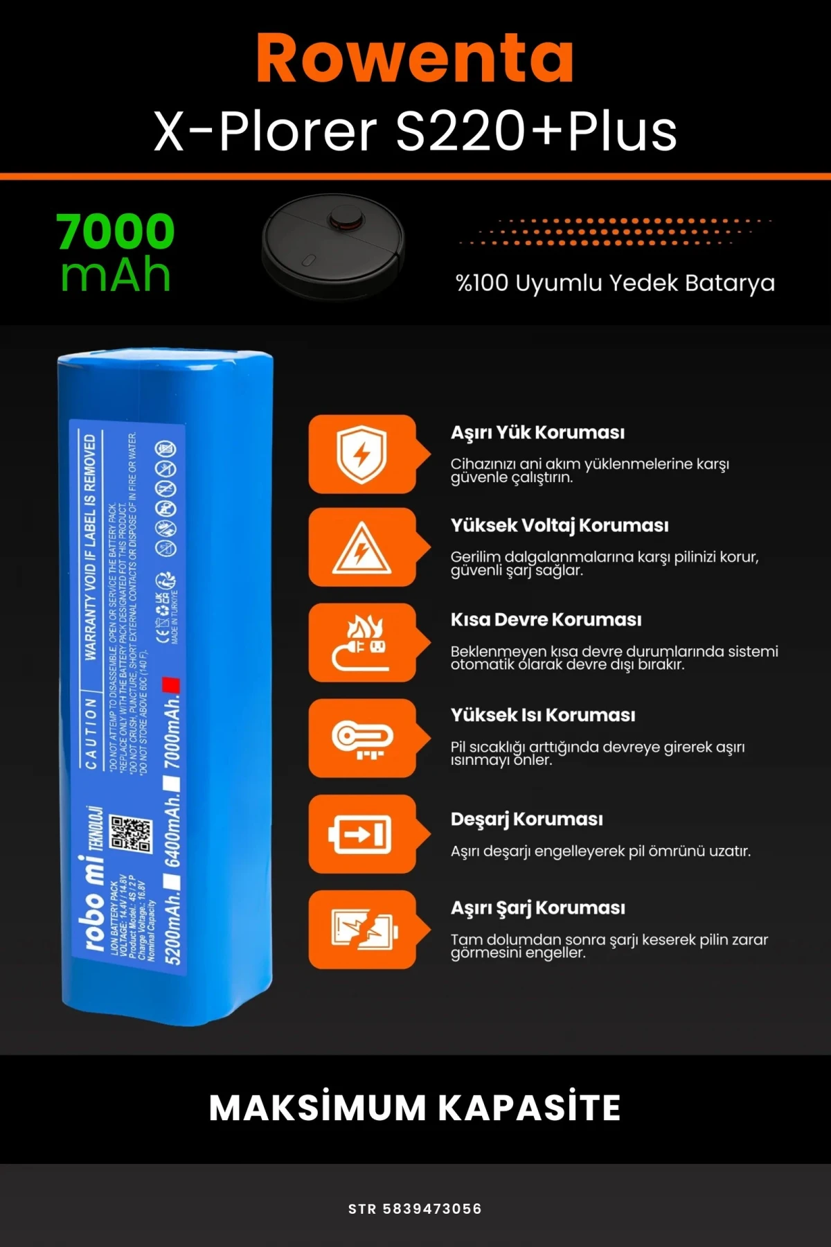 Rowenta X-Plorer S220 + 7000mAh Robot Süpürge Bataryası - Gerçek Kapasite, Maksimum Güvenlik