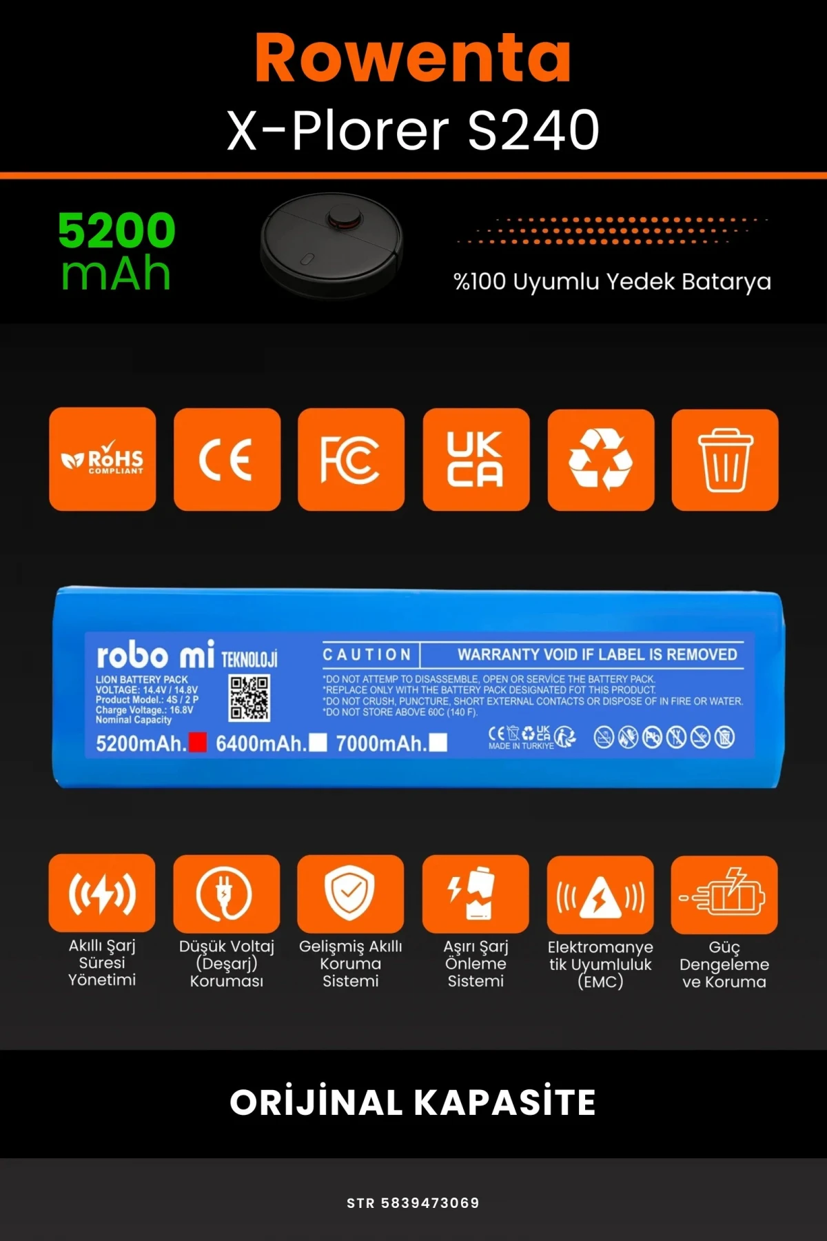 Rowenta X-Plorer S240 5200mAh Robot Süpürge Bataryası - Gerçek Kapasite, Maksimum Güvenlik
