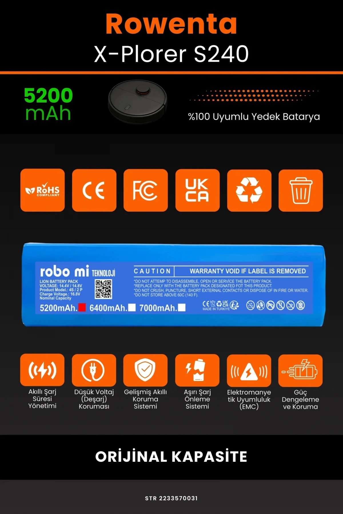 Rowenta X-Plorer S240 5200mAh Robot Süpürge Bataryası - Gerçek Kapasite, Maksimum Güvenlik