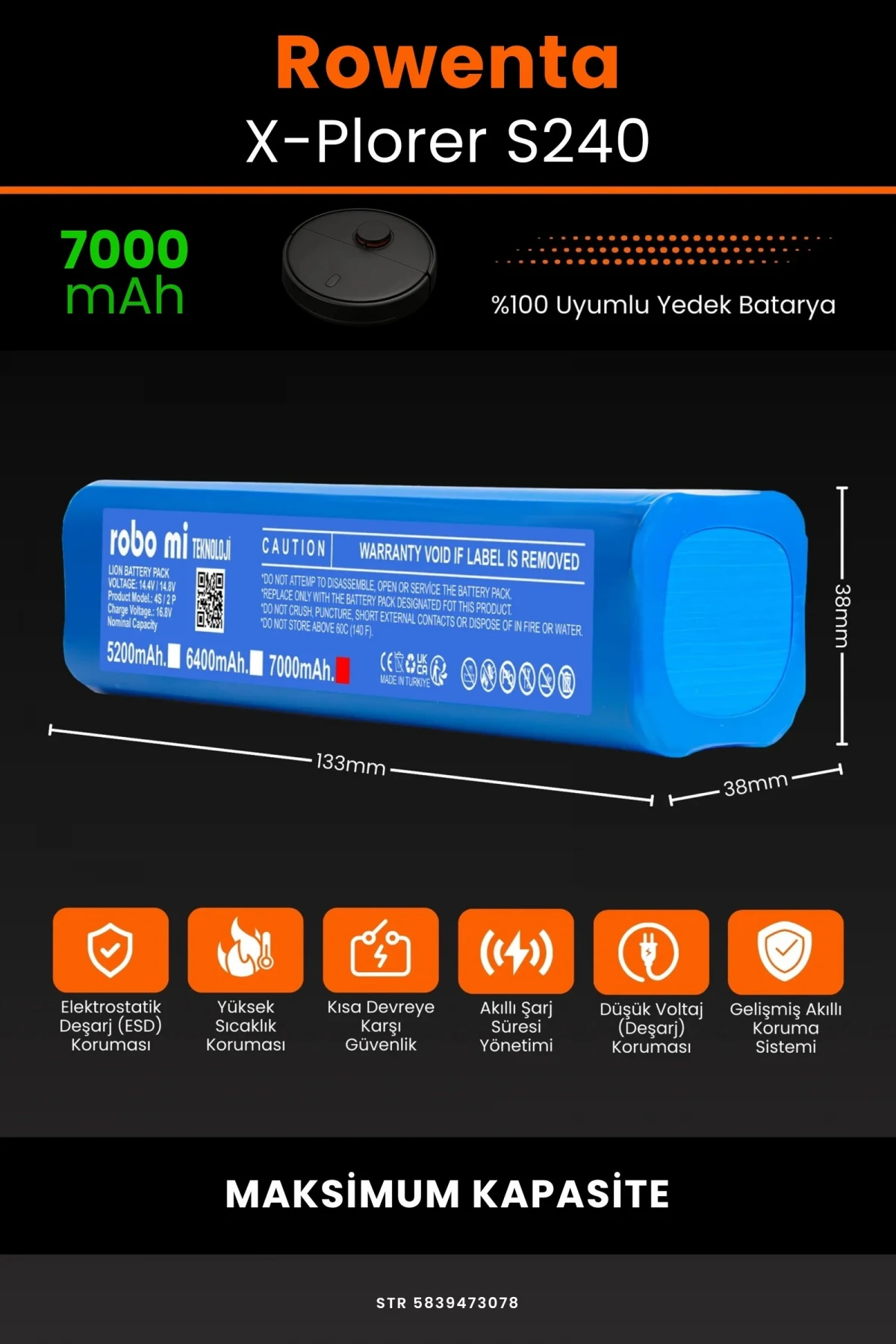 Rowenta X-Plorer S240 7000mAh Robot Süpürge Bataryası - Gerçek Kapasite, Maksimum Güvenlik