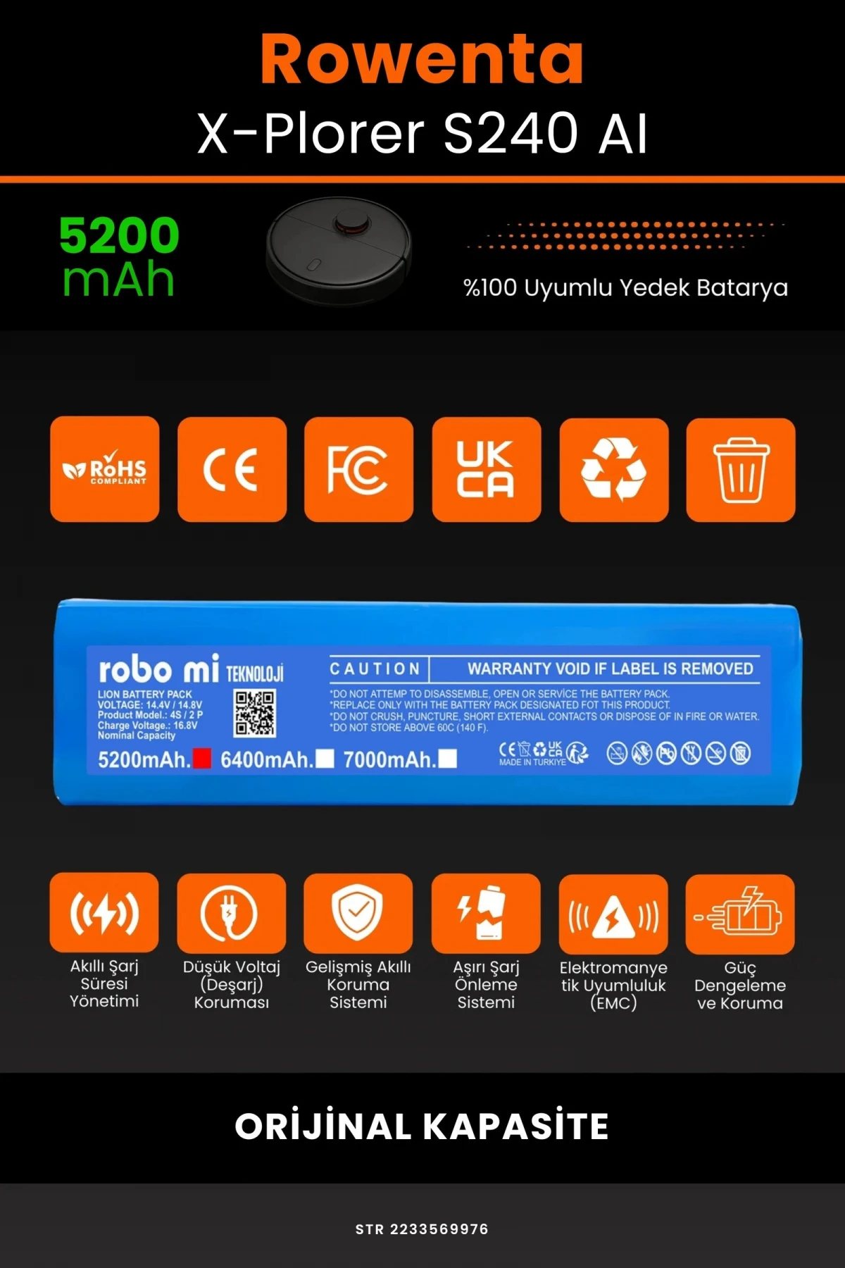 Rowenta X-Plorer S240 AI 5200mAh Robot Süpürge Bataryası - Gerçek Kapasite, Maksimum Güvenlik
