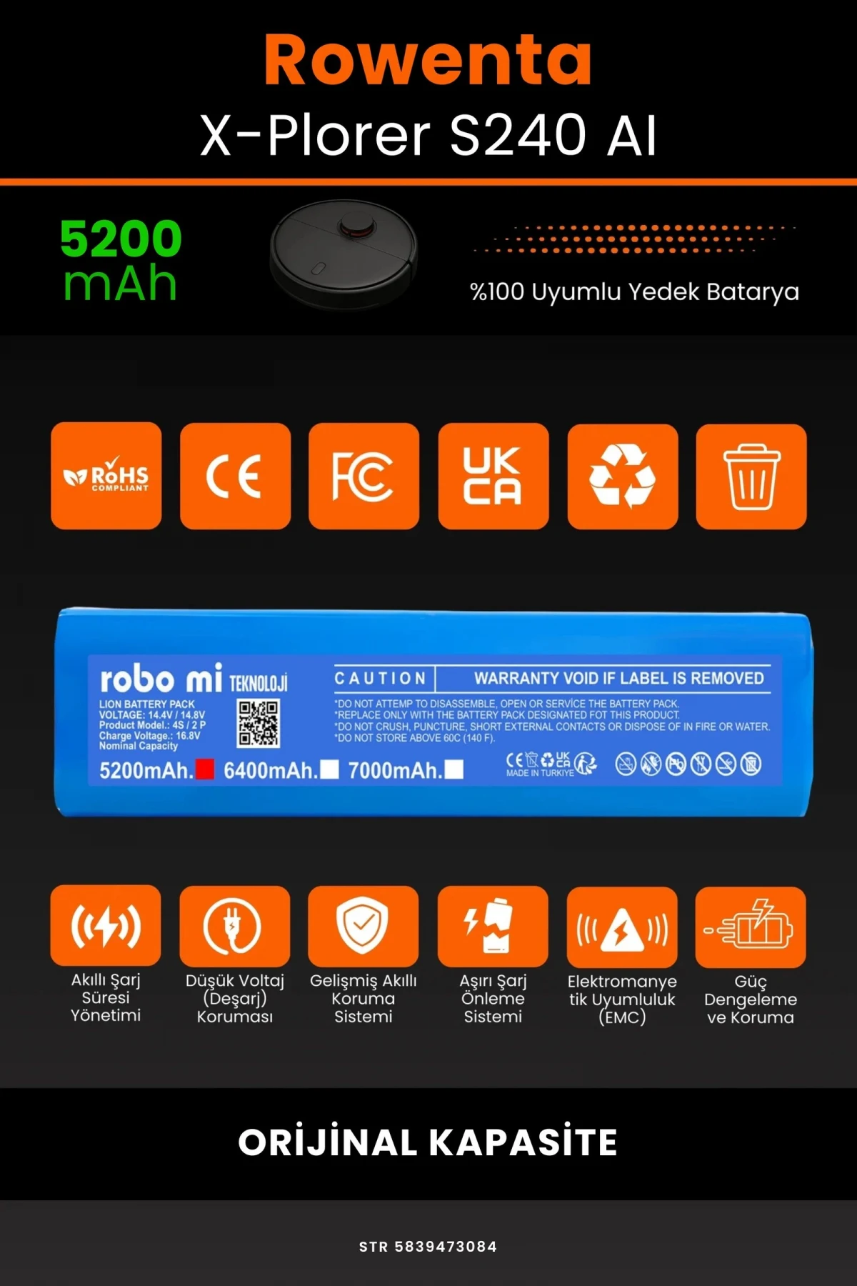 Rowenta X-Plorer S240 AI 5200mAh Robot Süpürge Bataryası - Gerçek Kapasite, Maksimum Güvenlik