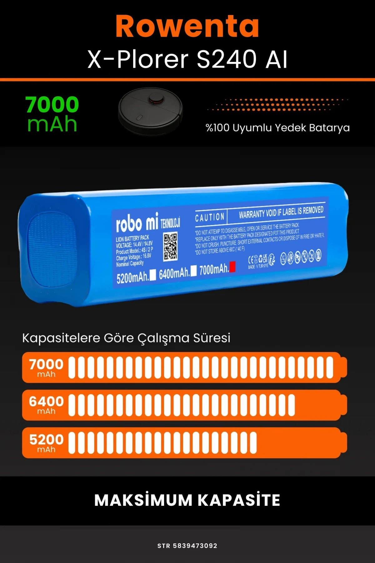 Rowenta X-Plorer S240 AI 7000mAh Robot Süpürge Bataryası - Gerçek Kapasite, Maksimum Güvenlik