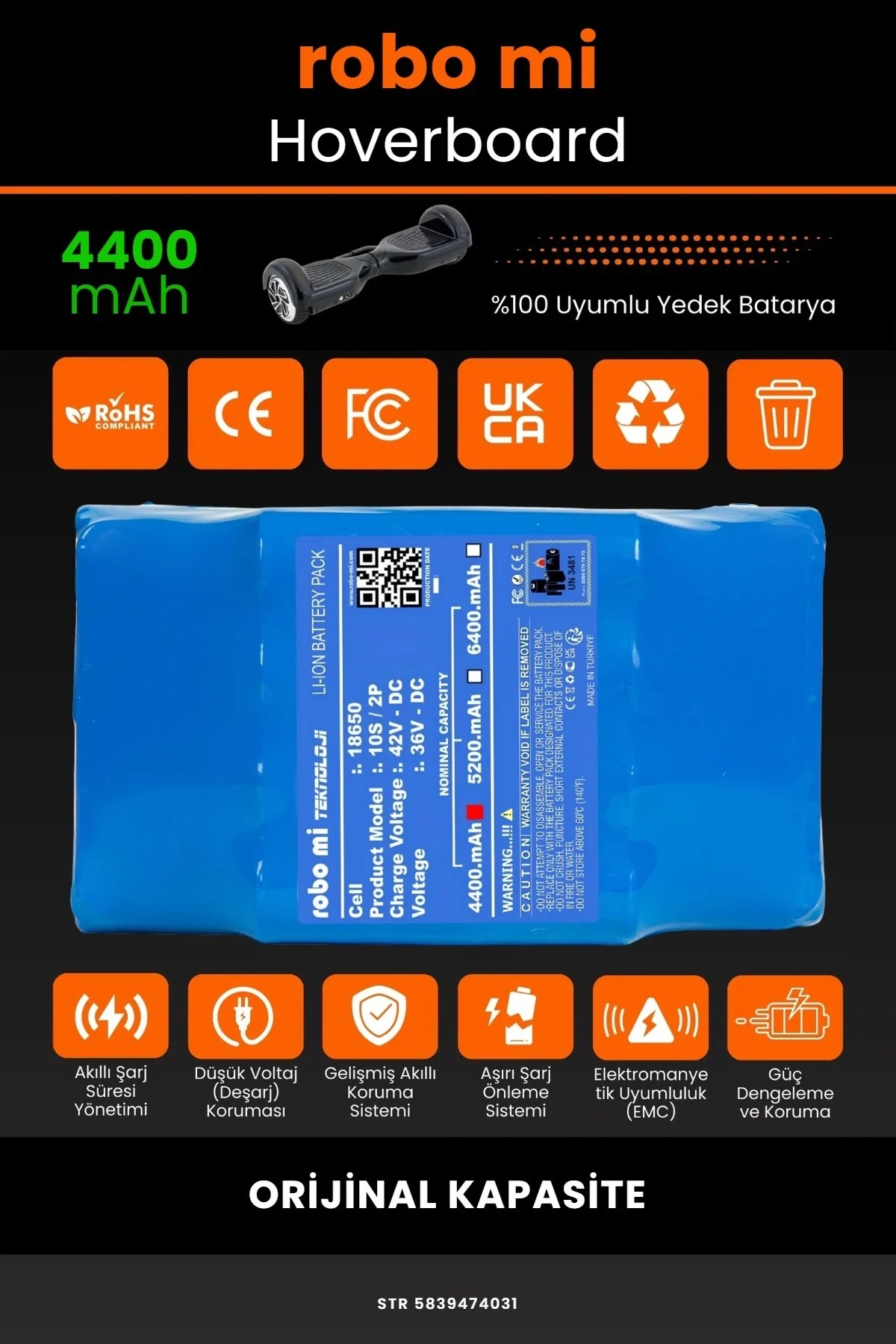 Smart Balance Hoverboard Elektrikli Kaykay Bataryası 36V 4400mAh - Gerçek Kapasite, Maksimum Güvenlik