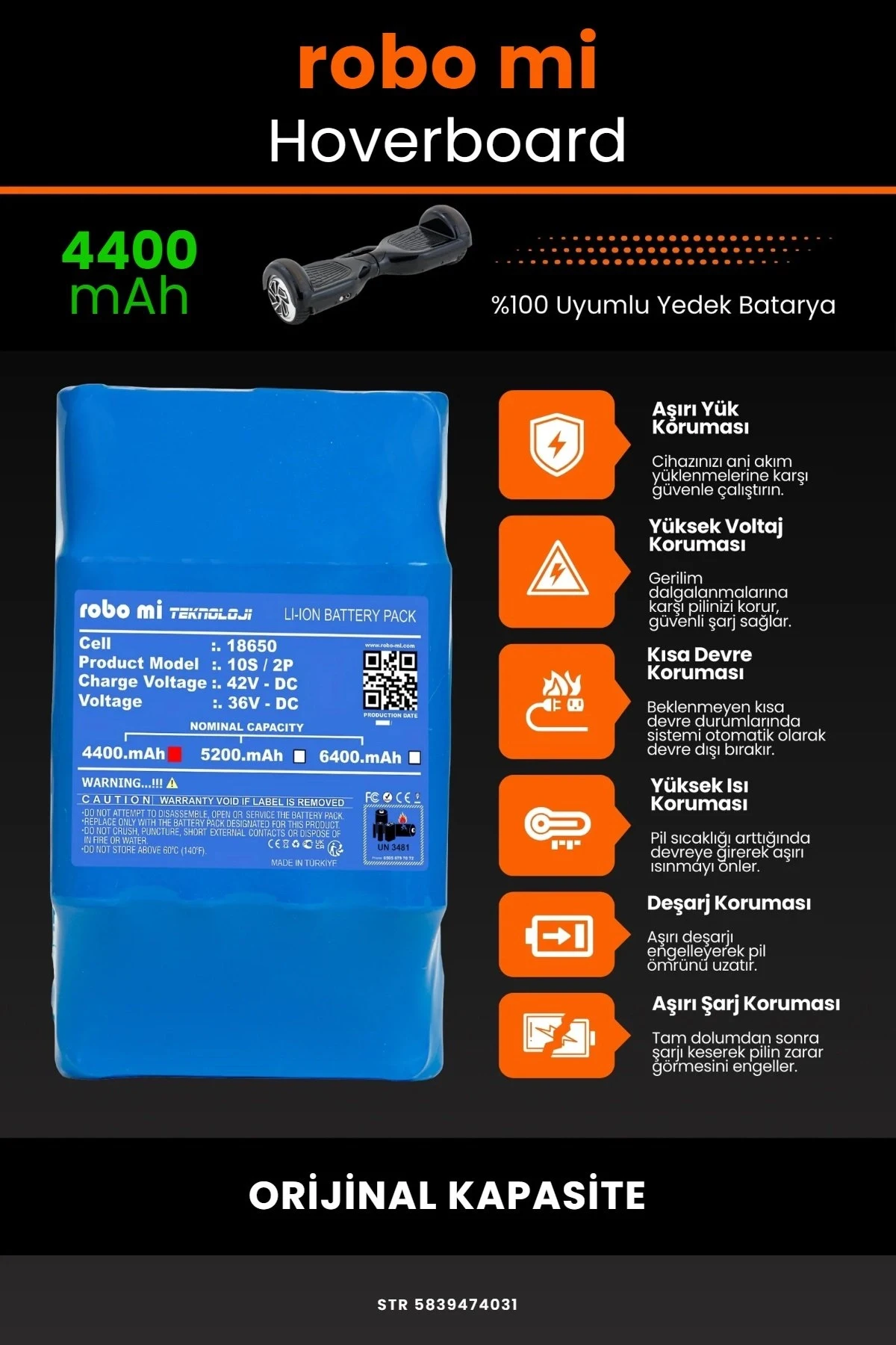 Smart Balance Hoverboard Elektrikli Kaykay Bataryası 36V 4400mAh - Gerçek Kapasite, Maksimum Güvenlik