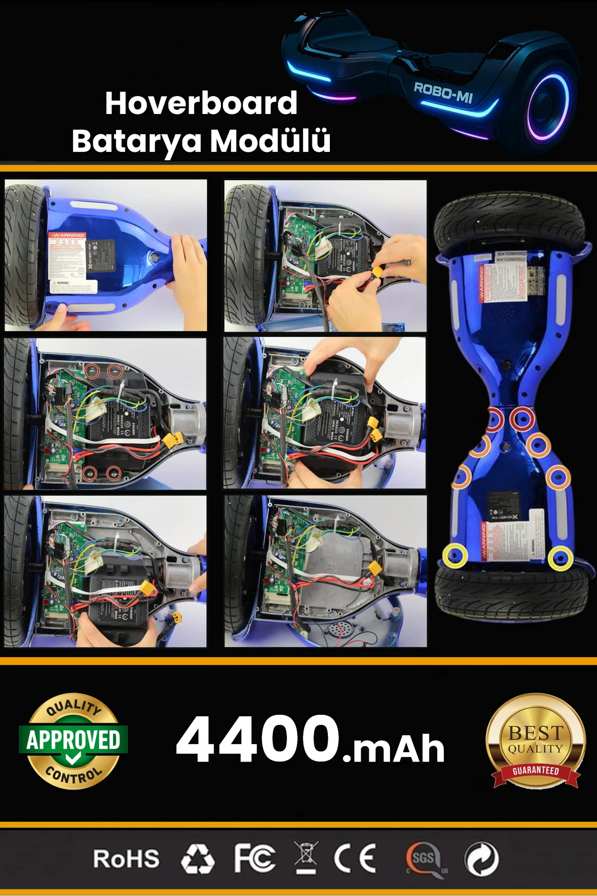 Smart Balance Hoverboard Elektrikli Kaykay Bataryası 36V 4400mAh Yüksek Yoğunluklu Li-İyon Batarya