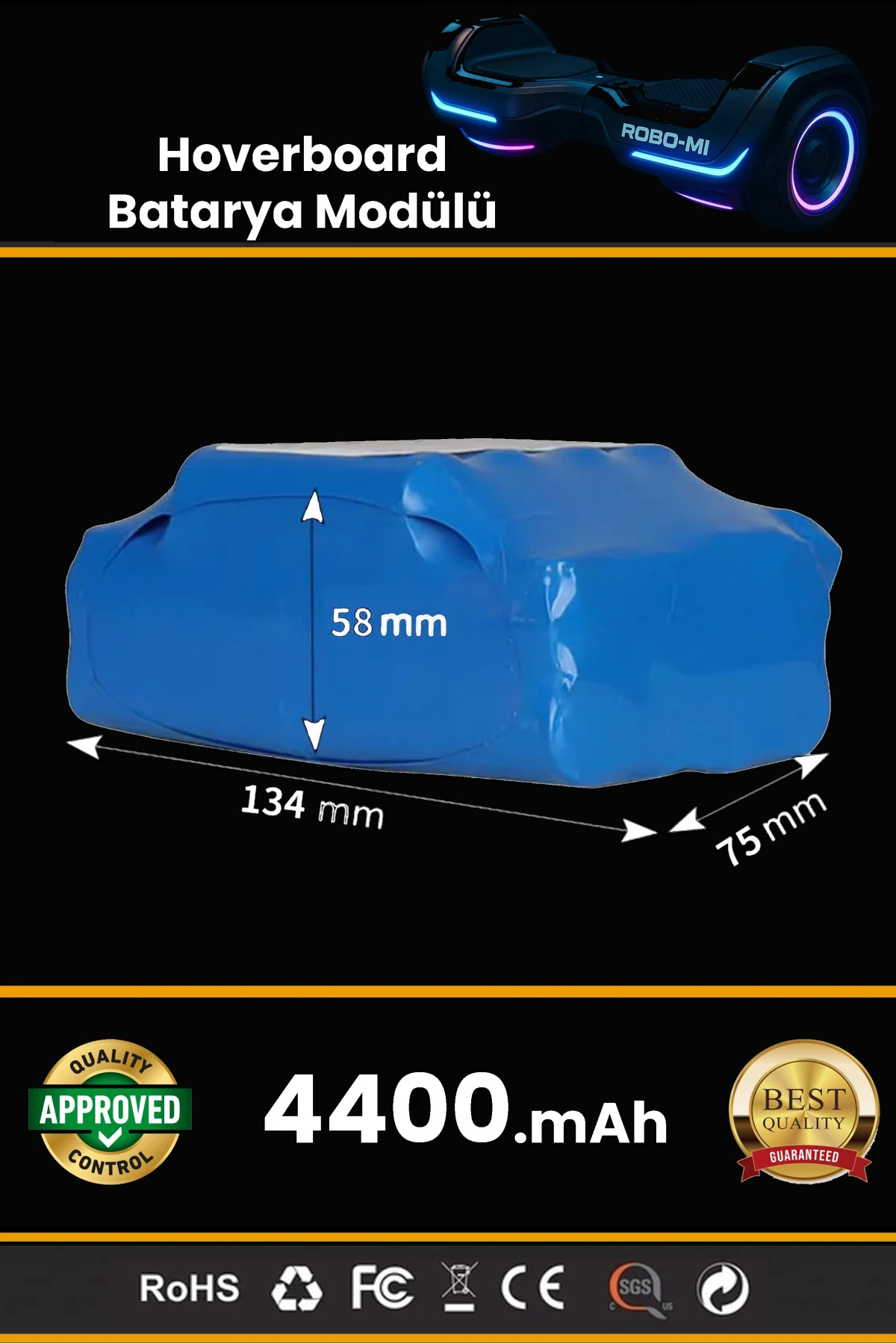 Smart Balance Hoverboard Elektrikli Kaykay Bataryası 36V 4400mAh Yüksek Yoğunluklu Li-İyon Batarya