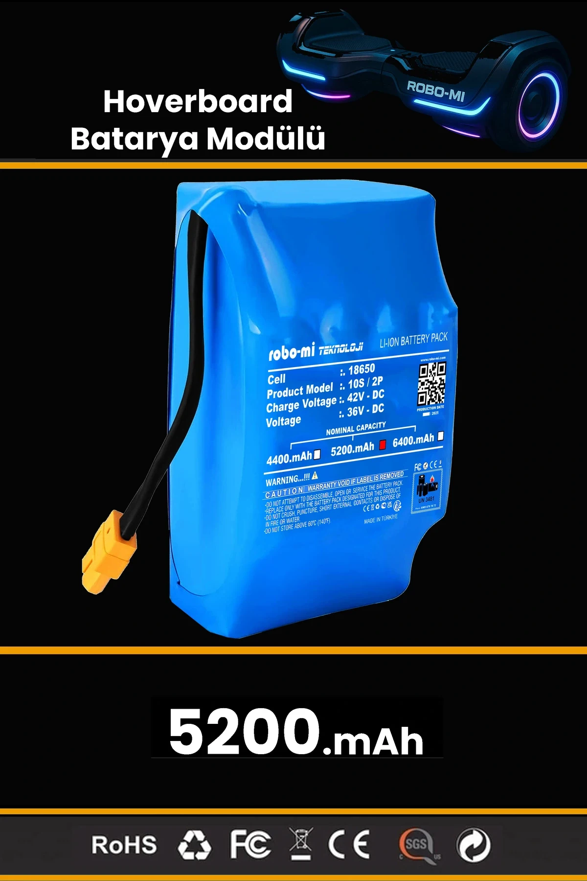 Smart Balance Hoverboard Elektrikli Kaykay Bataryası 36V 4400mAh Yüksek Yoğunluklu Li-İyon Batarya
