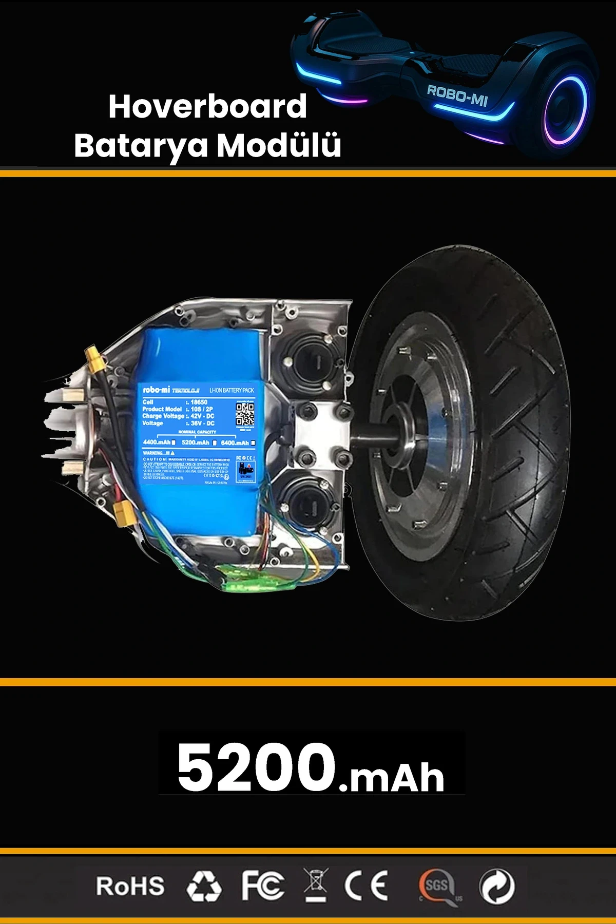 Smart Balance Hoverboard Elektrikli Kaykay Bataryası 36V 4400mAh Yüksek Yoğunluklu Li-İyon Batarya