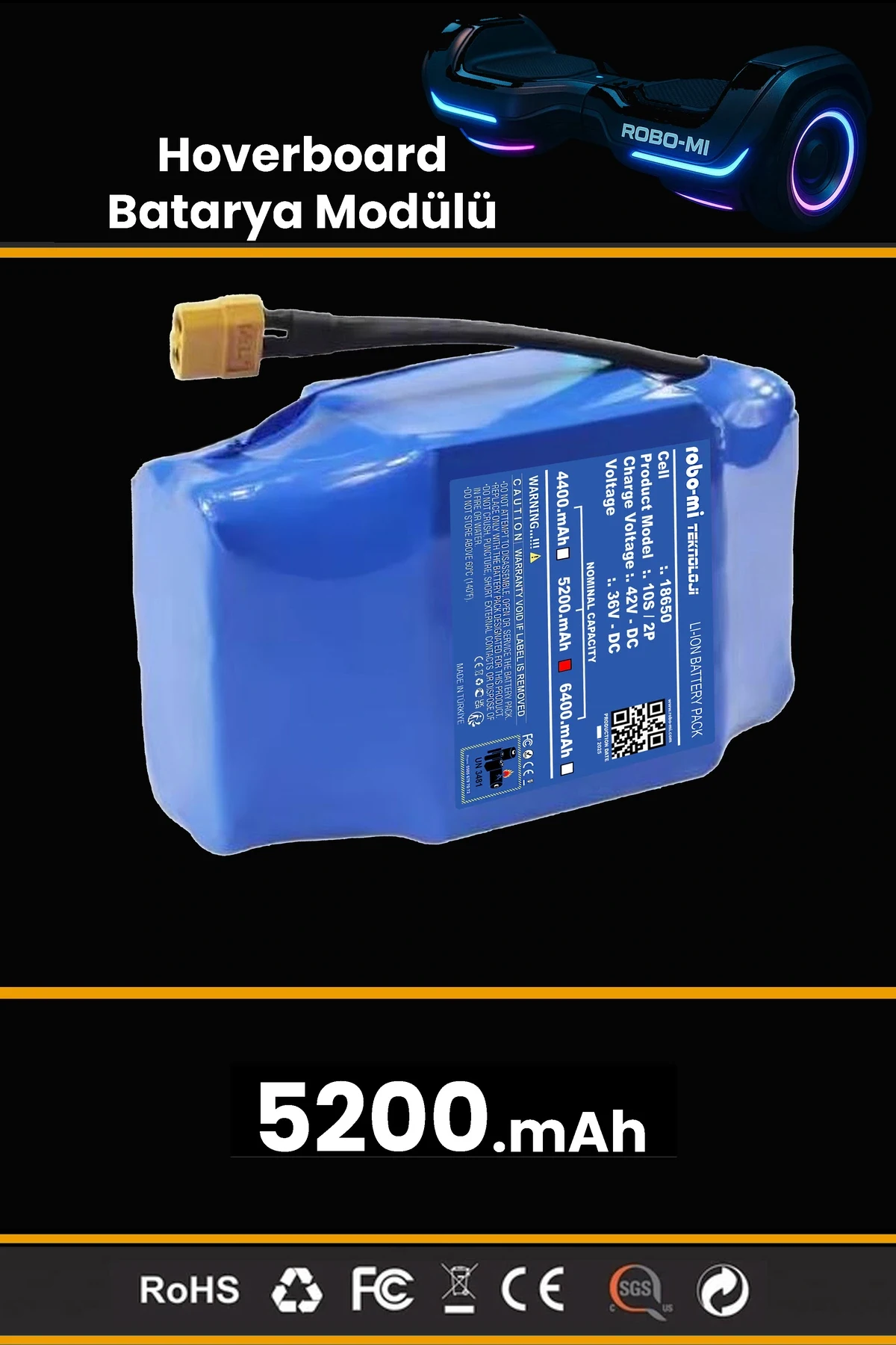 Smart Balance Hoverboard Elektrikli Kaykay Bataryası 36V 4400mAh Yüksek Yoğunluklu Li-İyon Batarya