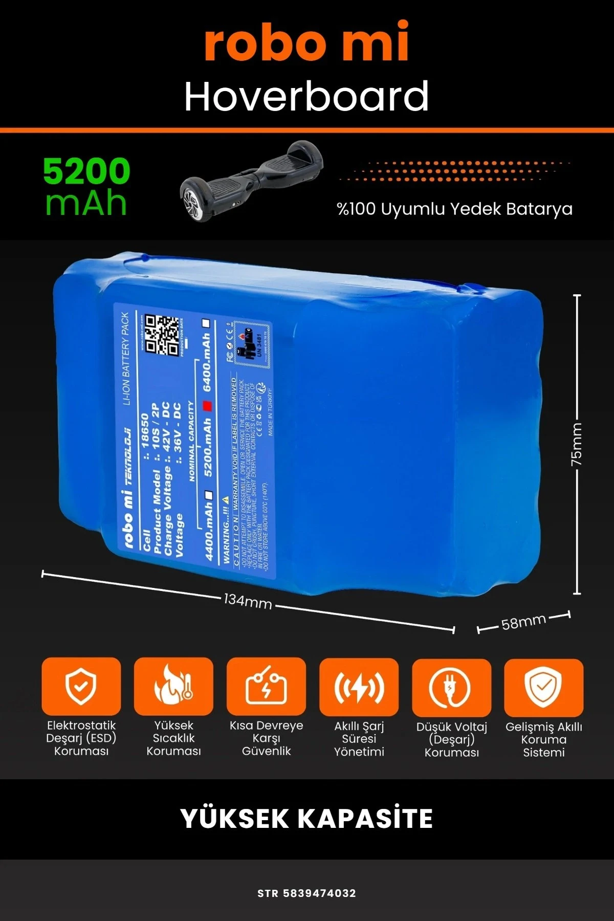 Smart Balance Hoverboard Elektrikli Kaykay Bataryası 36V 5200mAh - Gerçek Kapasite, Maksimum Güvenlik