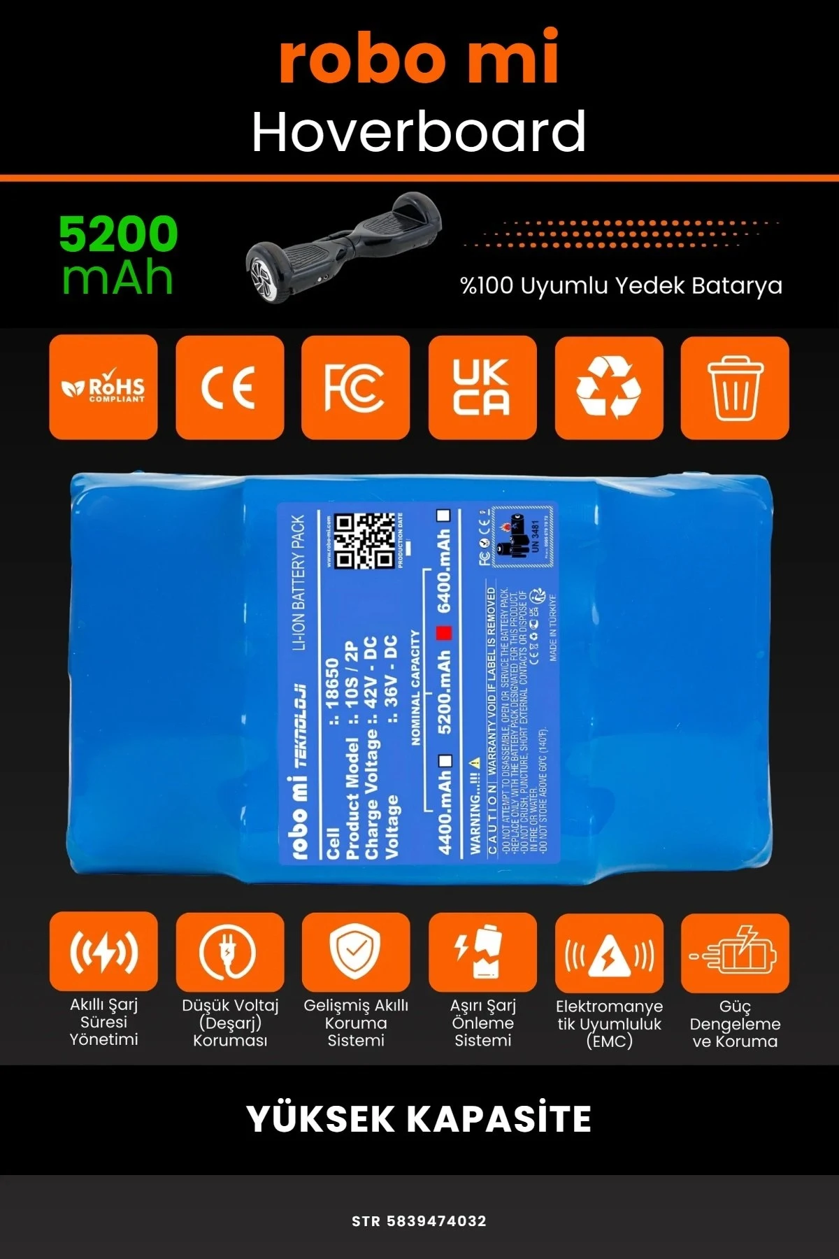 Smart Balance Hoverboard Elektrikli Kaykay Bataryası 36V 5200mAh - Gerçek Kapasite, Maksimum Güvenlik