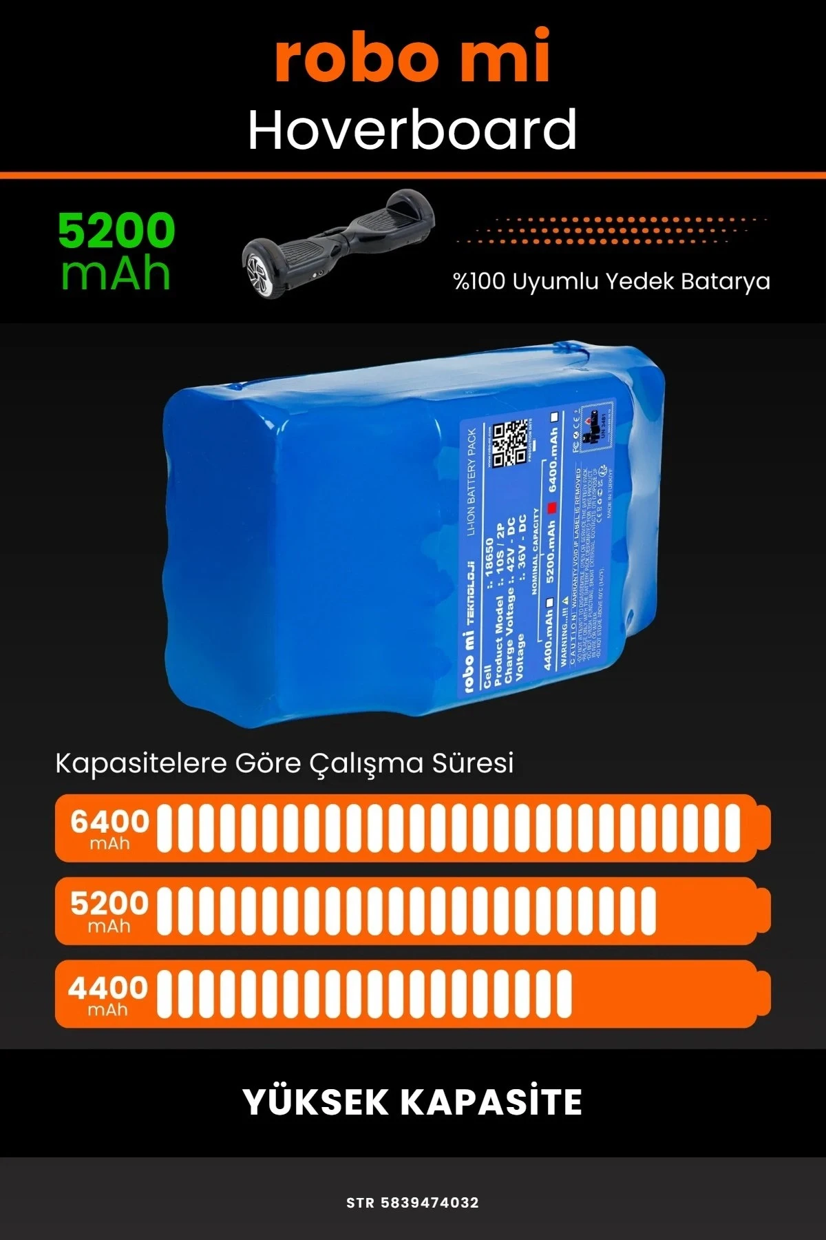 Smart Balance Hoverboard Elektrikli Kaykay Bataryası 36V 5200mAh - Gerçek Kapasite, Maksimum Güvenlik