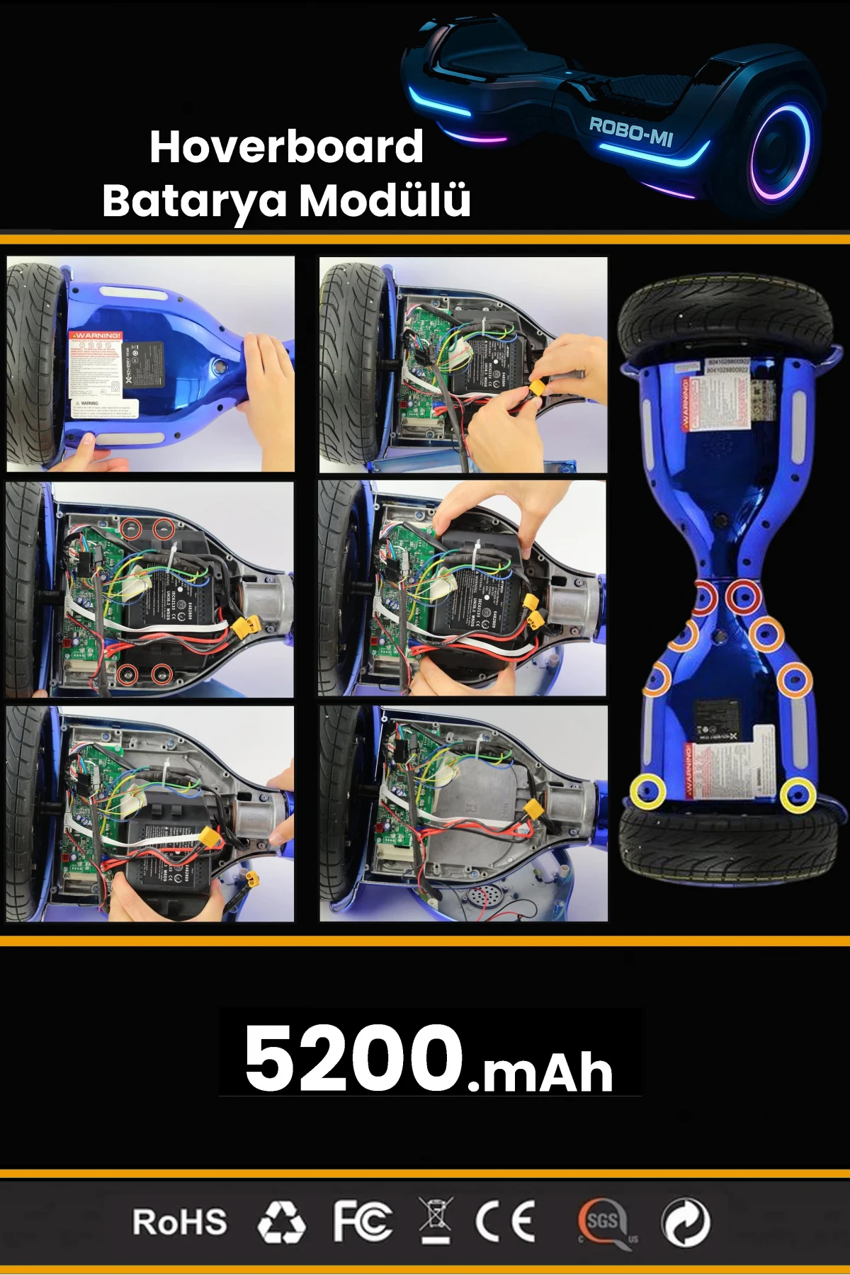 Smart Balance Hoverboard Elektrikli Kaykay Bataryası 36V 5200mAh Yüksek Yoğunluklu Li-İyon Batarya