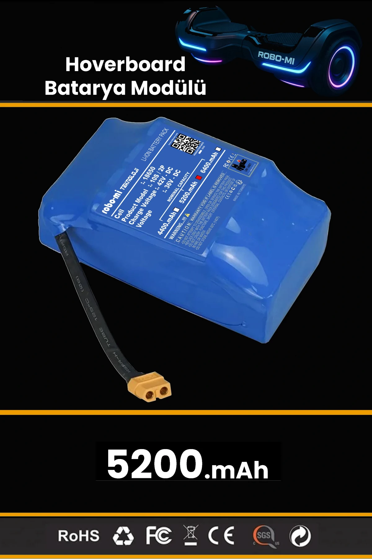 Smart Balance Hoverboard Elektrikli Kaykay Bataryası 36V 5200mAh Yüksek Yoğunluklu Li-İyon Batarya