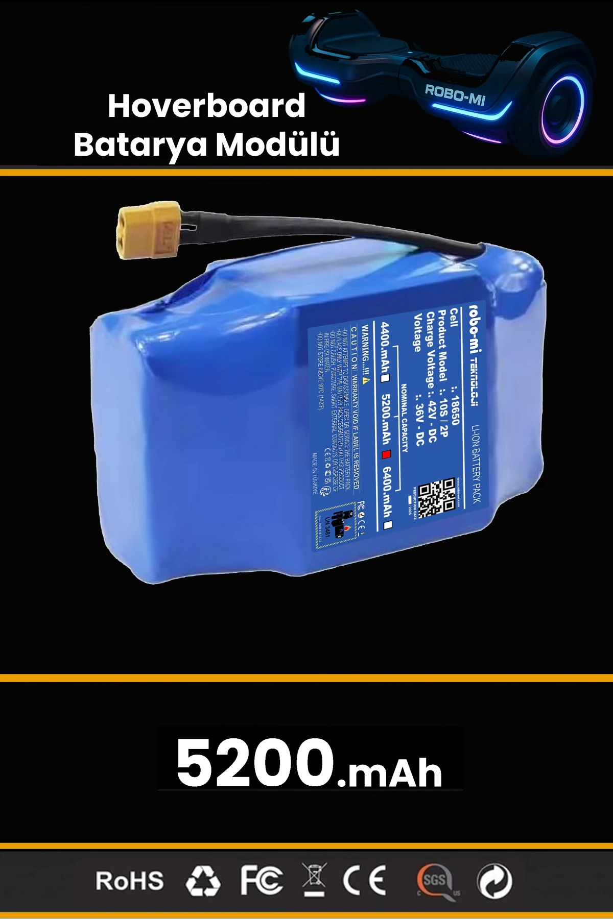 Smart Balance Hoverboard Elektrikli Kaykay Bataryası 36V 5200mAh Yüksek Yoğunluklu Li-İyon Batarya