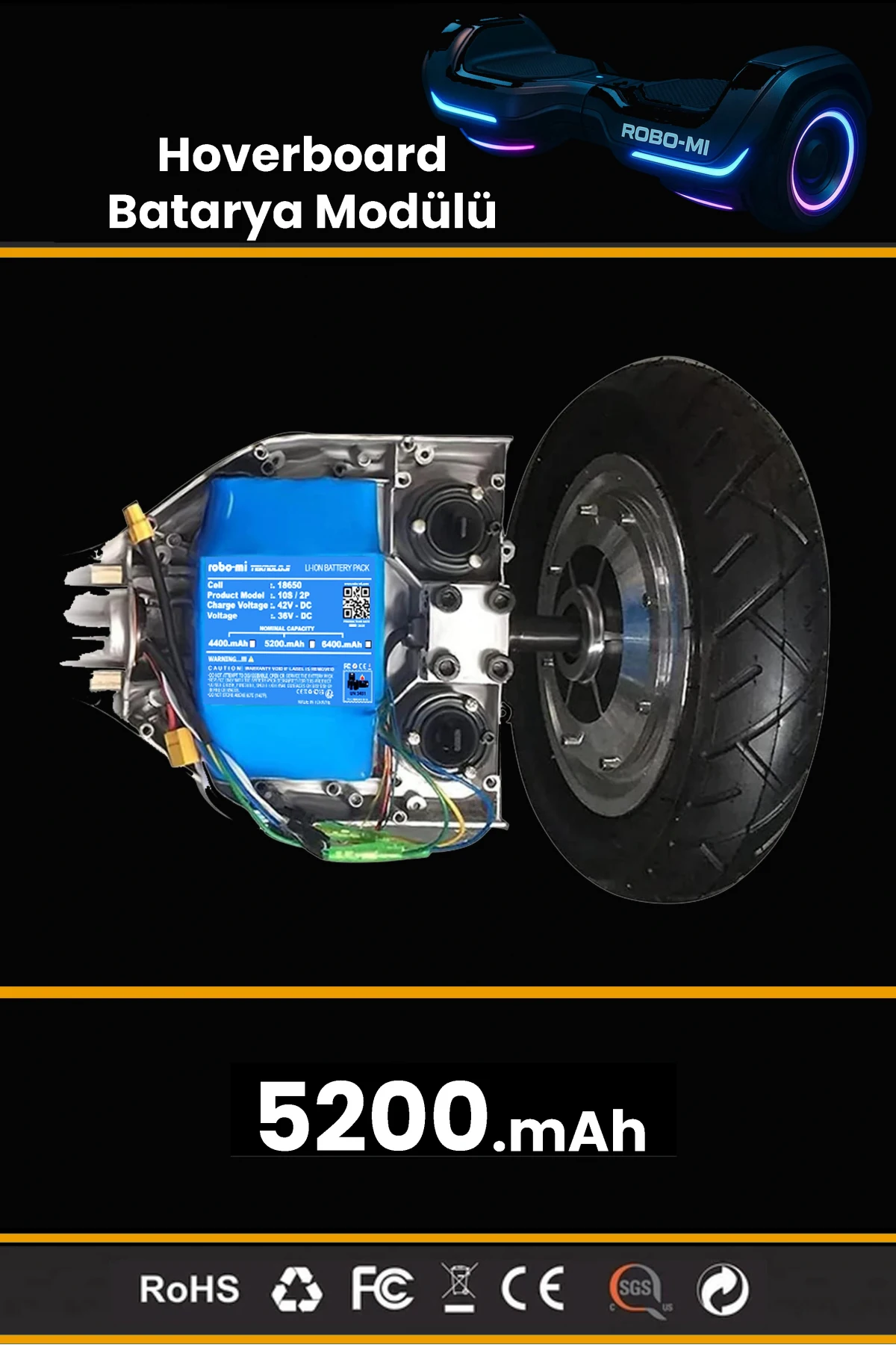 Smart Balance Hoverboard Elektrikli Kaykay Bataryası 36V 5200mAh Yüksek Yoğunluklu Li-İyon Batarya