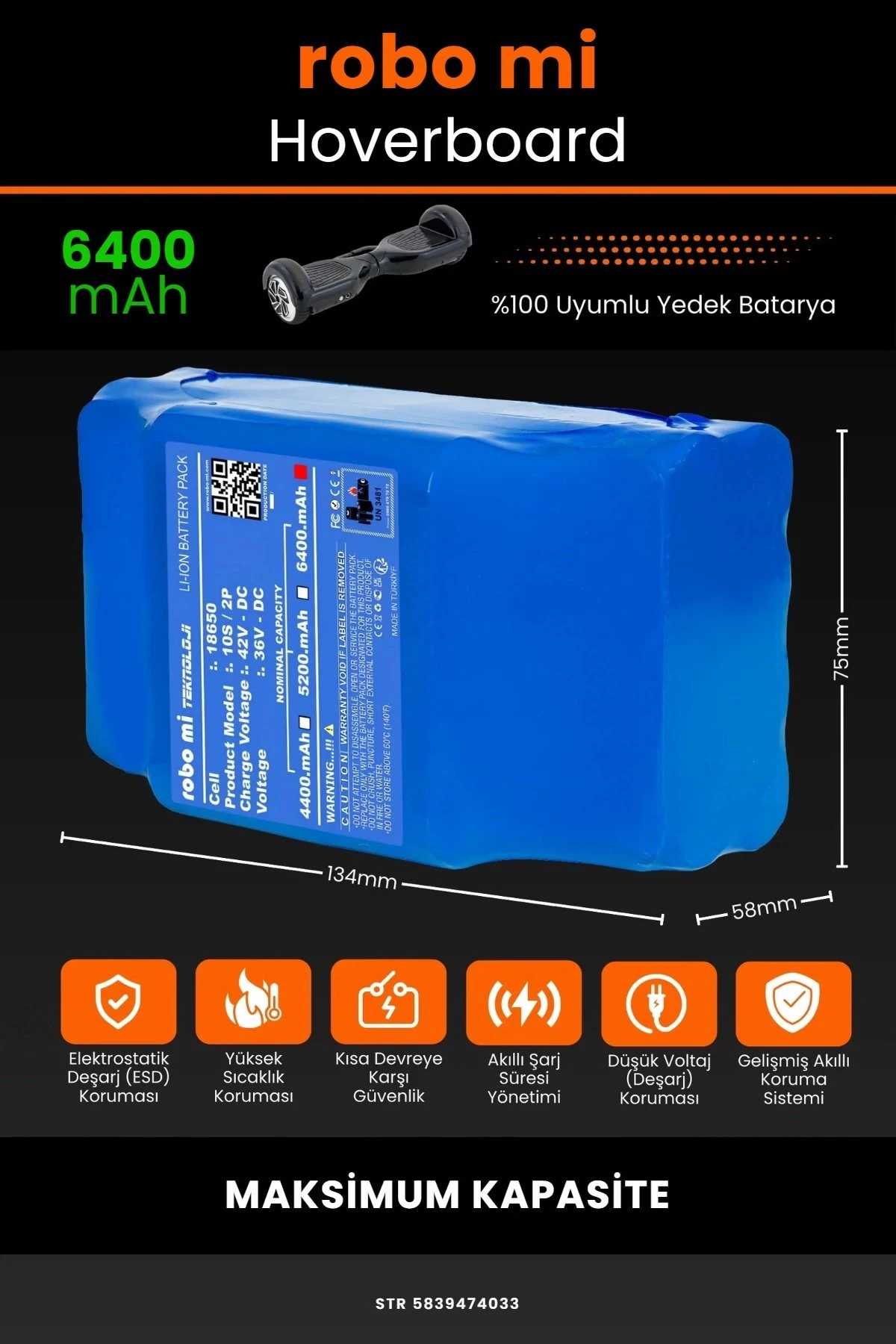 Smart Balance Hoverboard Elektrikli Kaykay Bataryası 36V 6400mAh - Gerçek Kapasite, Maksimum Güvenlik