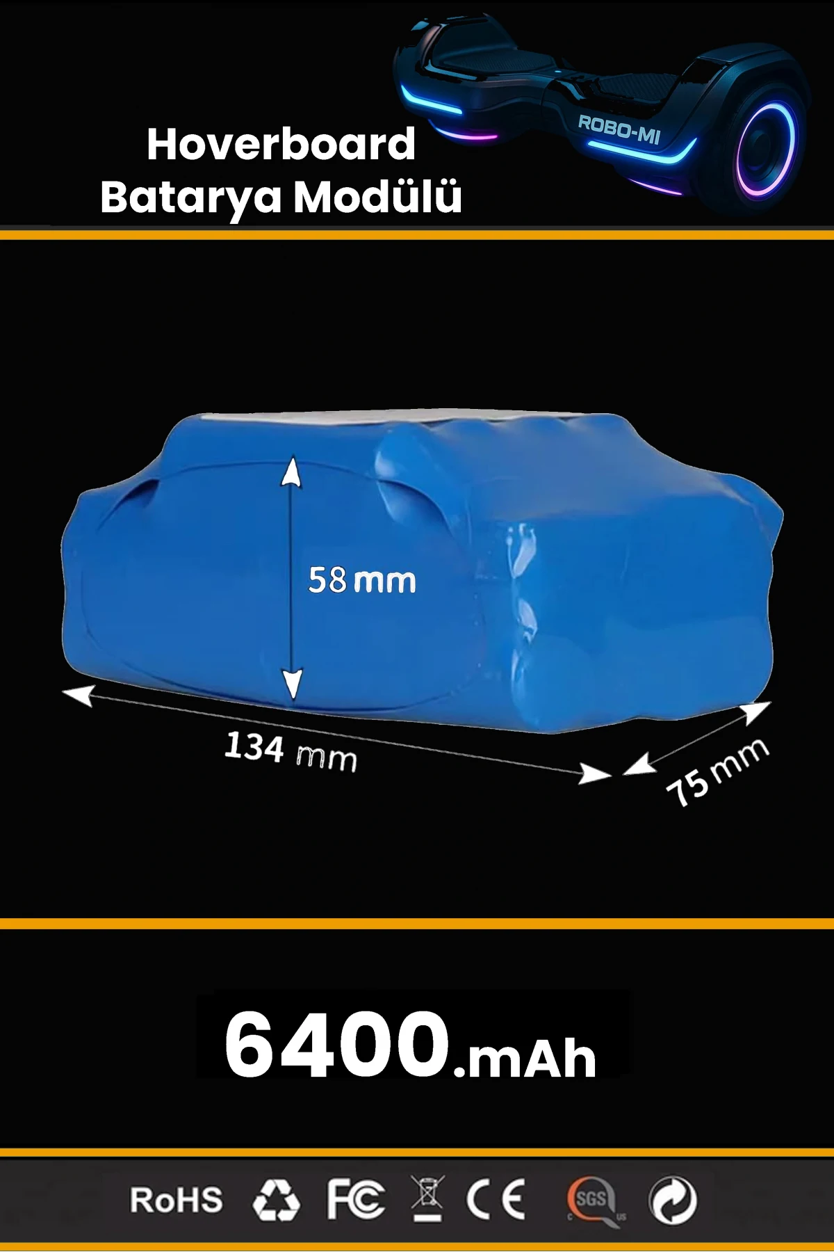 Smart Balance Hoverboard Elektrikli Kaykay Bataryası 36V 6400mAh Yüksek Yoğunluklu Li-İyon Batarya