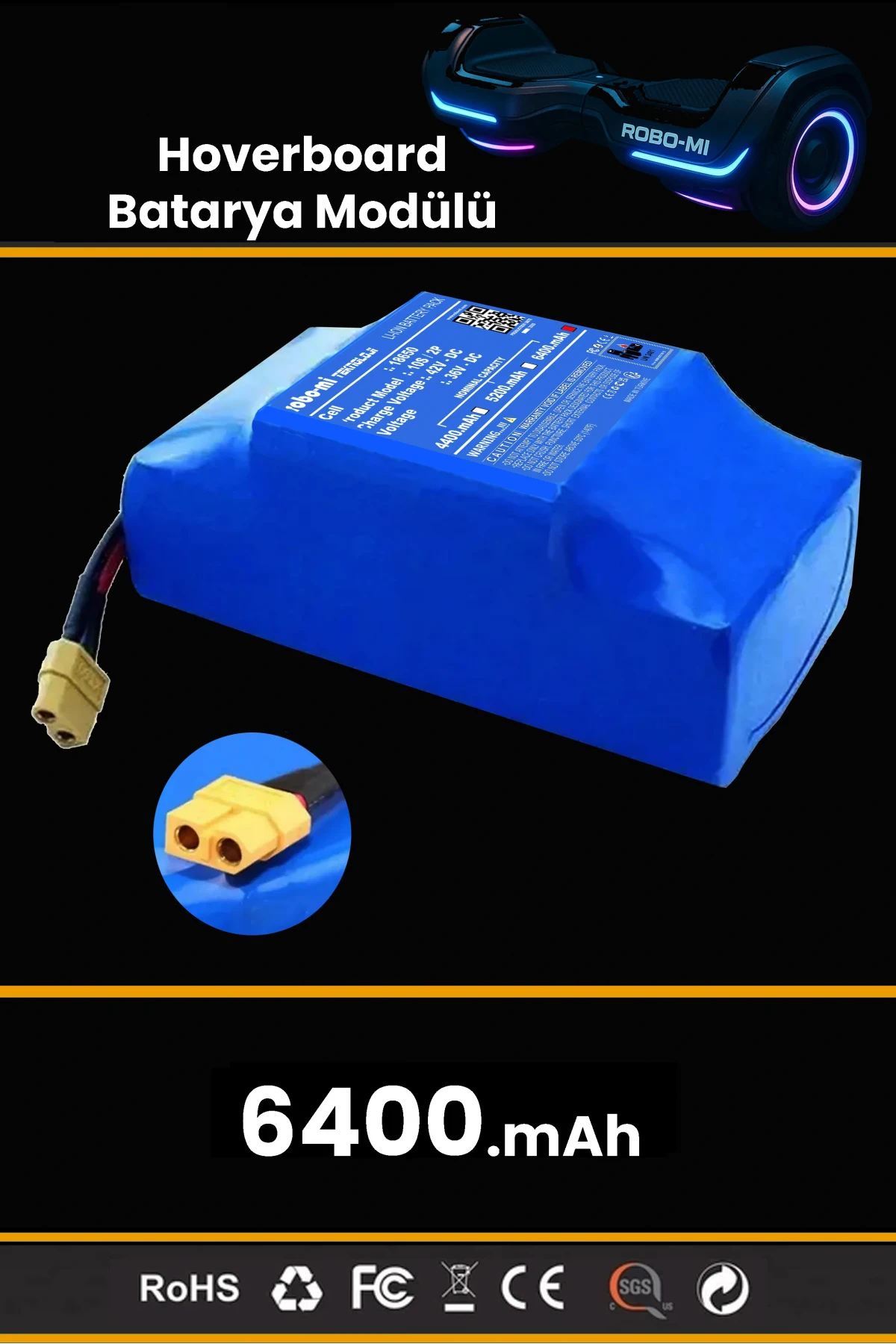 Smart Balance Hoverboard Elektrikli Kaykay Bataryası 36V 6400mAh Yüksek Yoğunluklu Li-İyon Batarya
